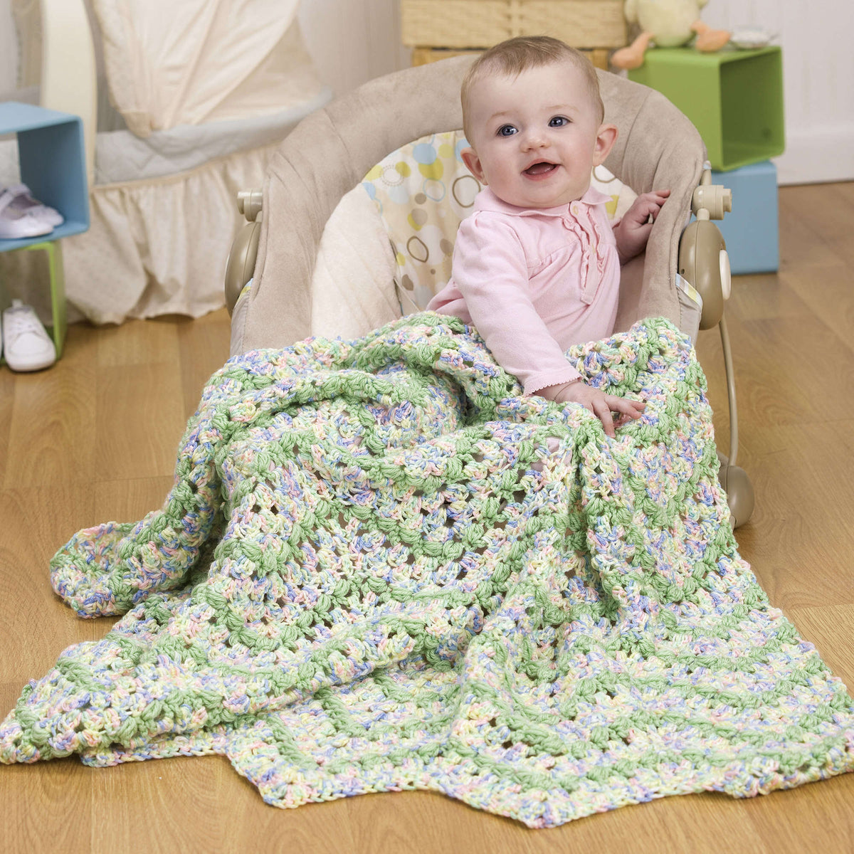 Crochet Afghan made in Red Heart Soft Baby Steps Yarn