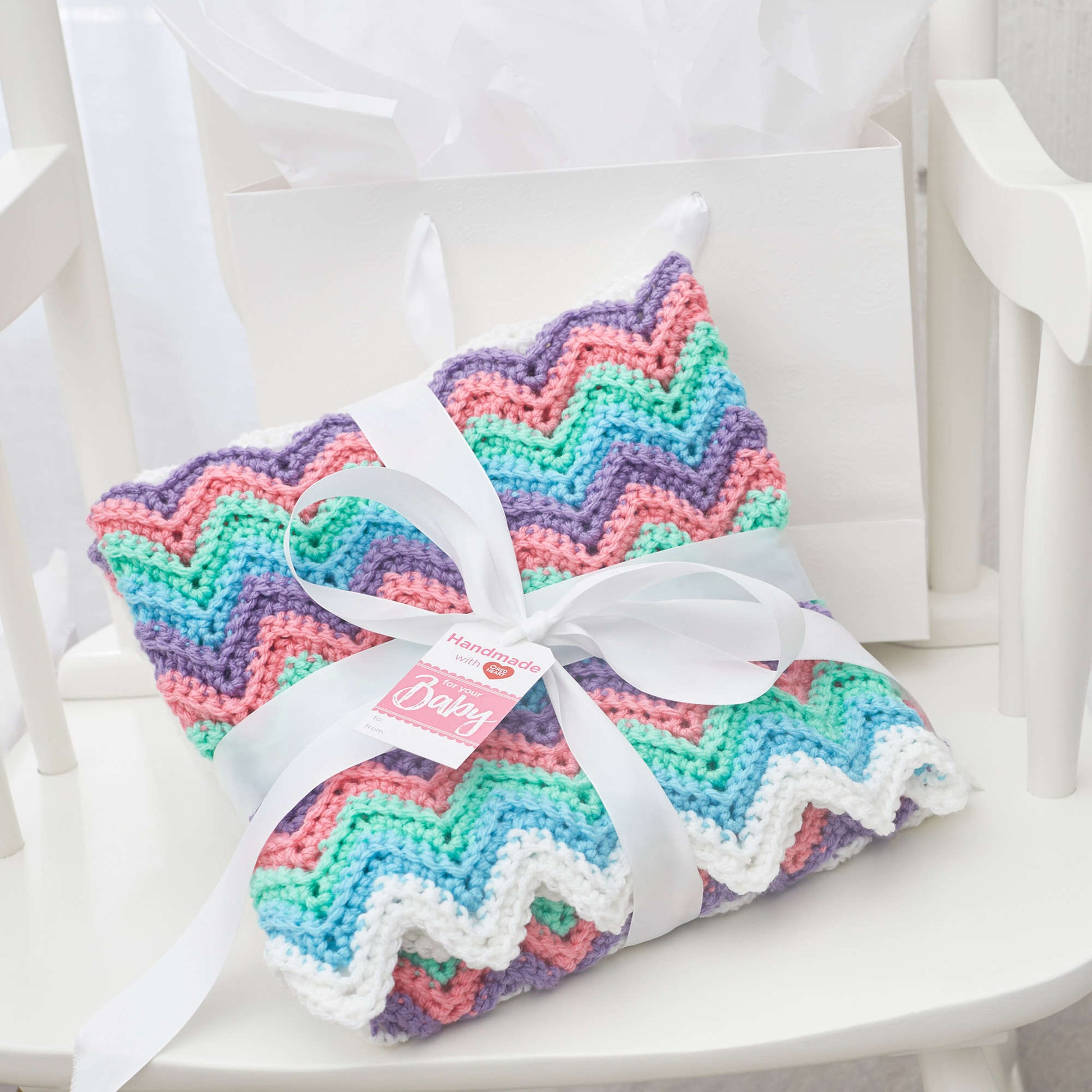 Free Red Heart Rippling Rickrack Rainbow Crochet Blanket Pattern ...