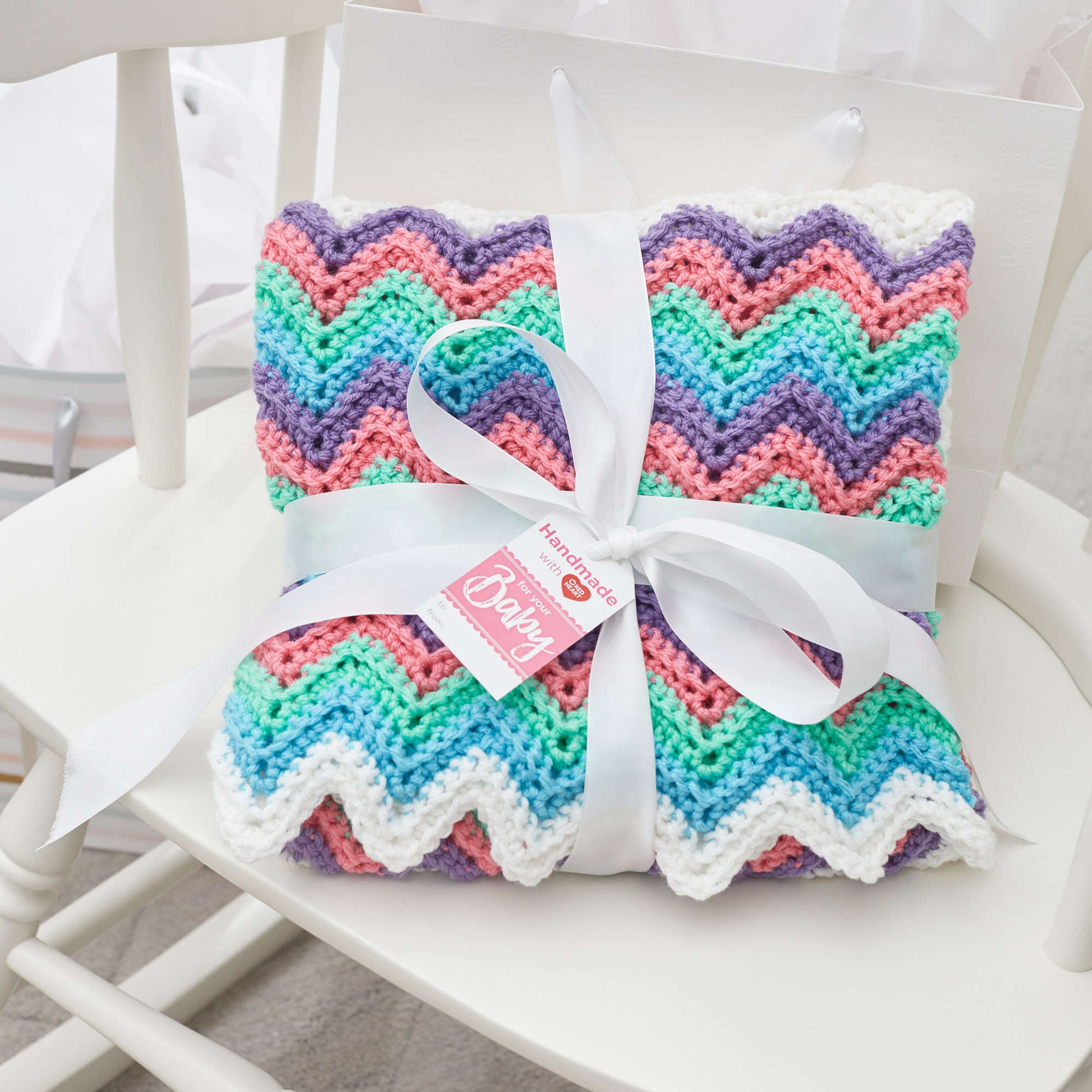 Free Red Heart Rippling Rickrack Rainbow Crochet Blanket Pattern ...