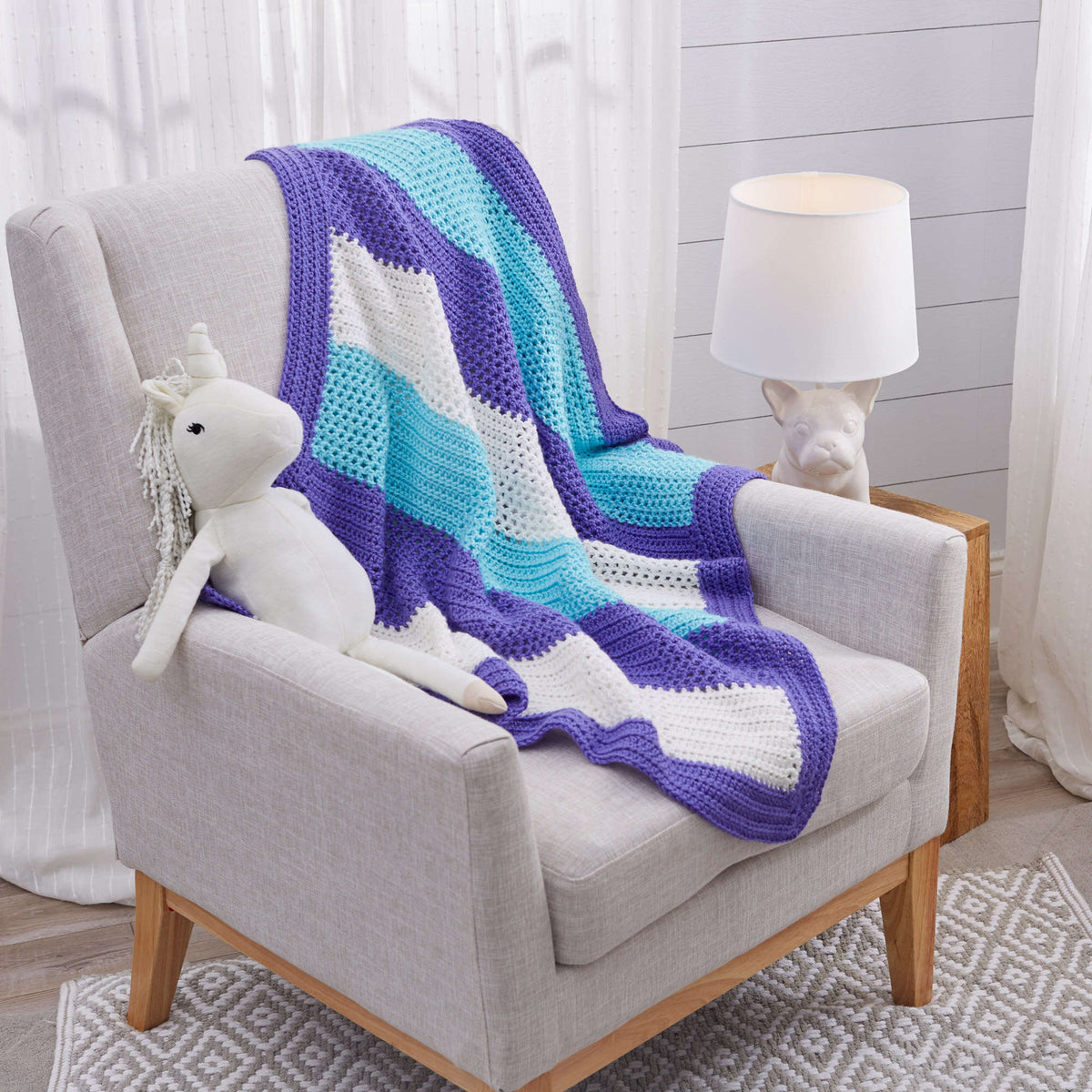 Crochet Blanket made in Red Heart Soft Baby Steps Yarn