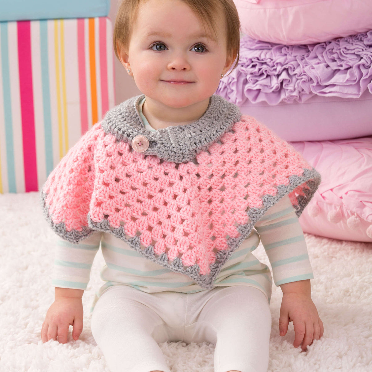 Crochet Poncho made in Red Heart Soft Baby Steps Yarn
