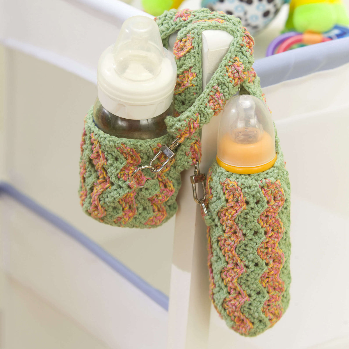 Crochet Bottle Accessories made in Red Heart Eco-Cotton Blend Yarn