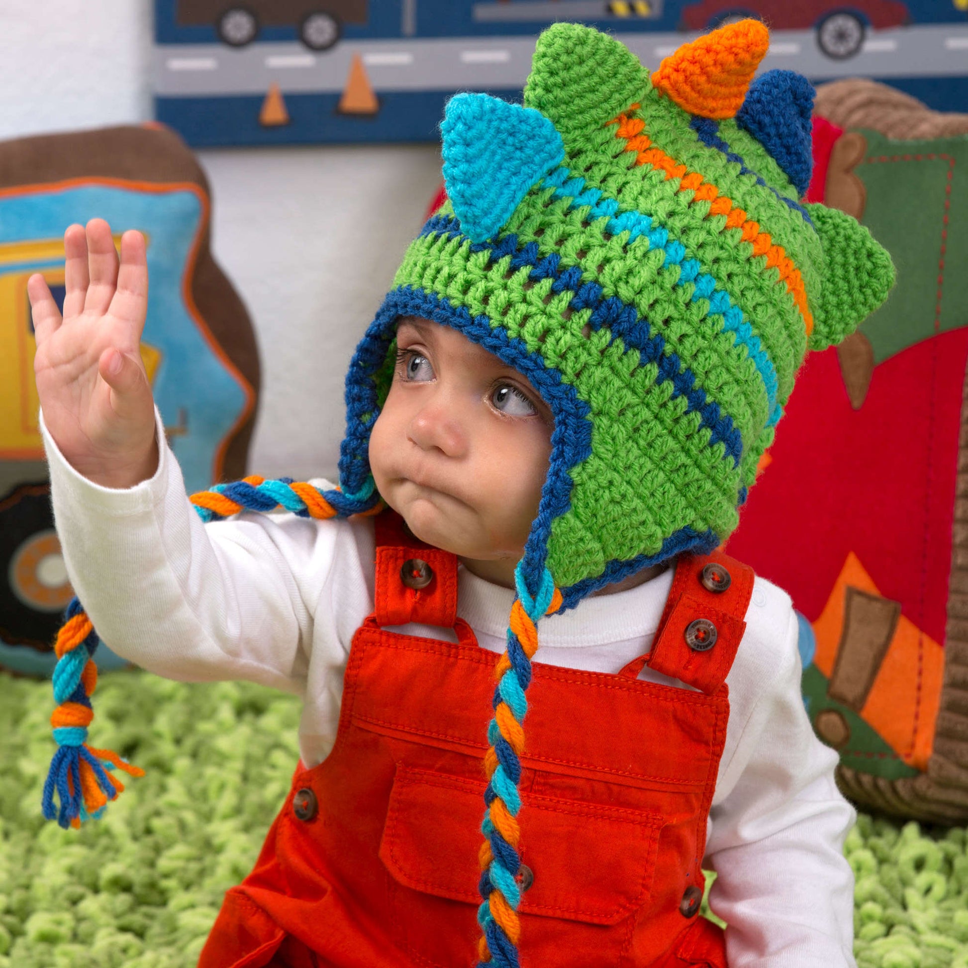 Free Red Heart Dino Stripes Hat Pattern