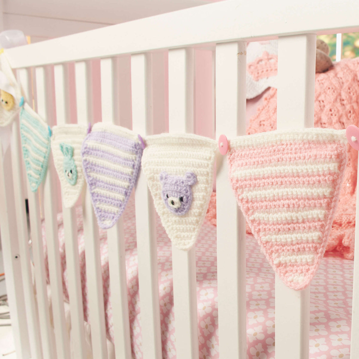 Crochet Bunting made in Red Heart Anne Geddes Baby Yarn