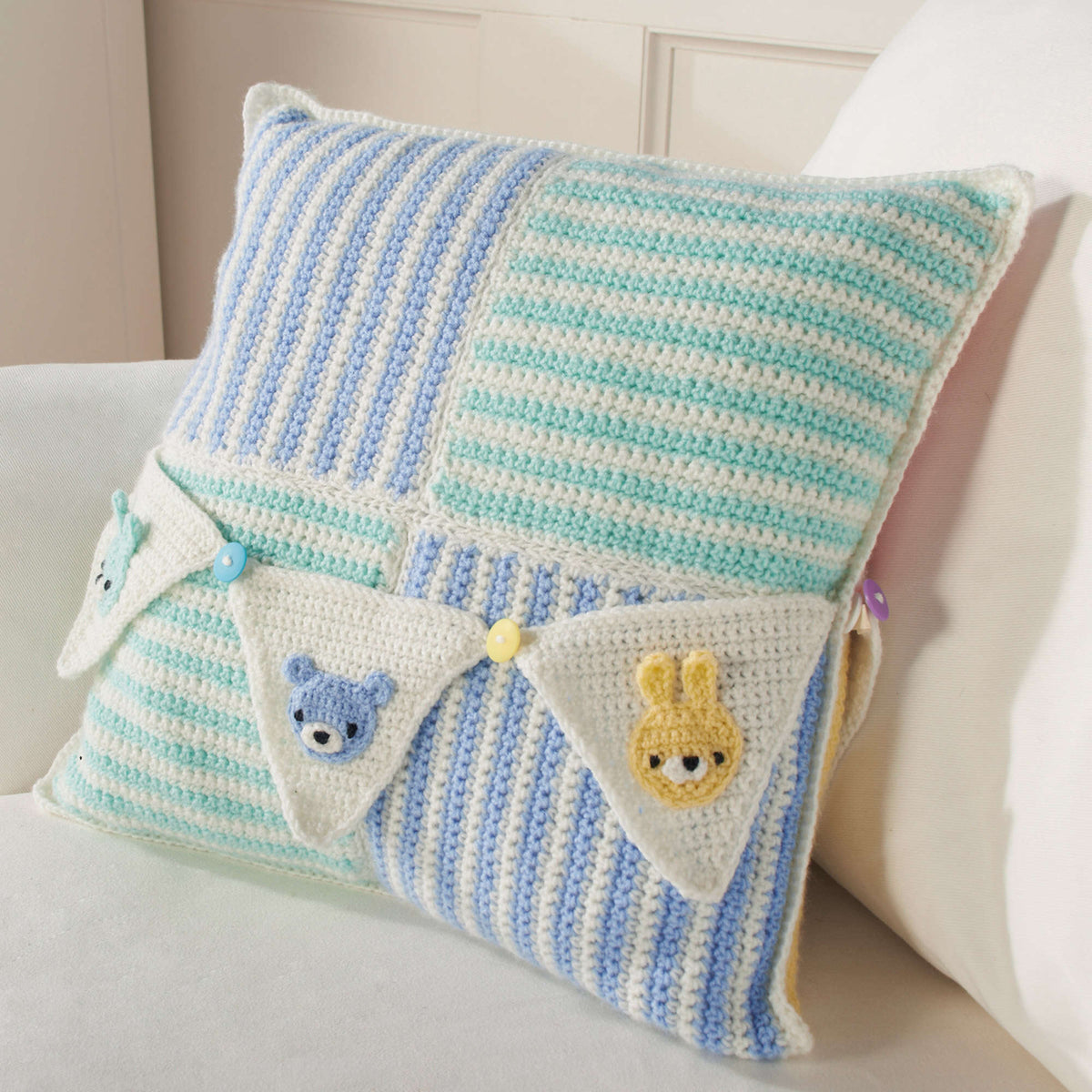 Crochet Pillow made in Red Heart Anne Geddes Baby Yarn