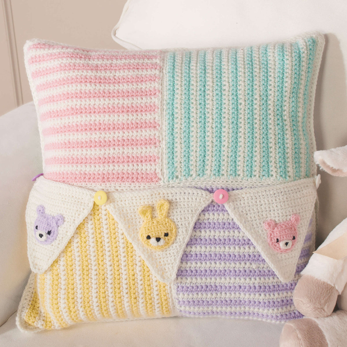 Crochet Pillow made in Red Heart Anne Geddes Baby Yarn