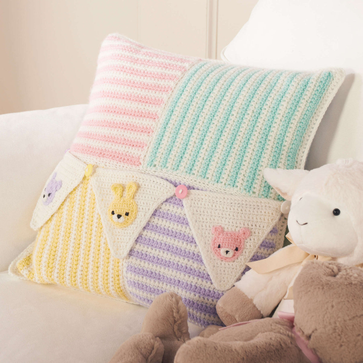 Crochet Pillow made in Red Heart Anne Geddes Baby Yarn