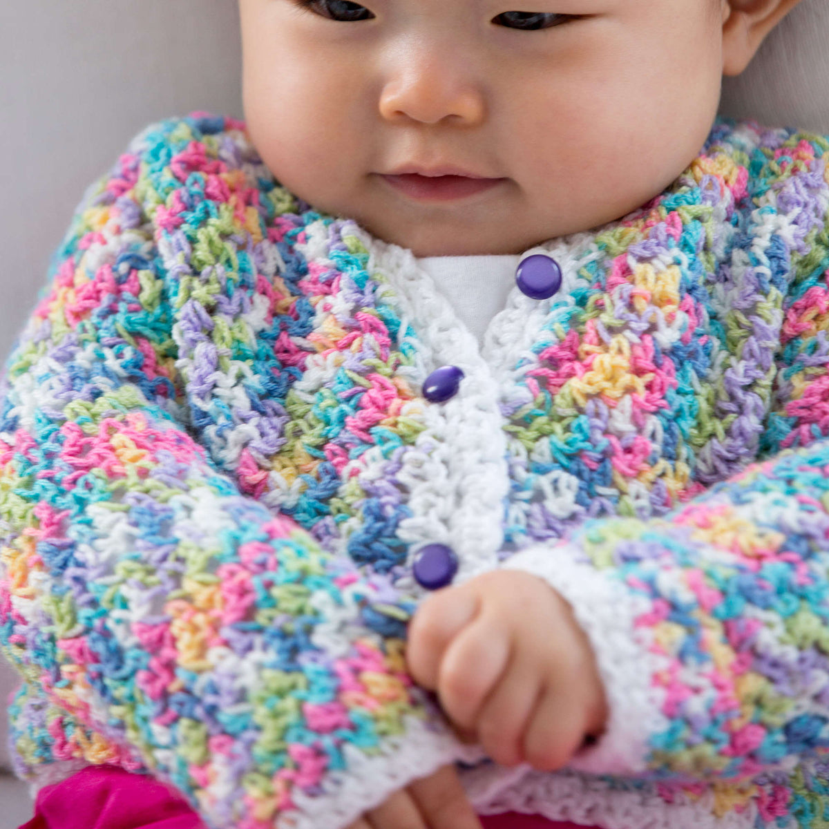 Crochet Cardigan made in Red Heart Baby Sheen Yarn