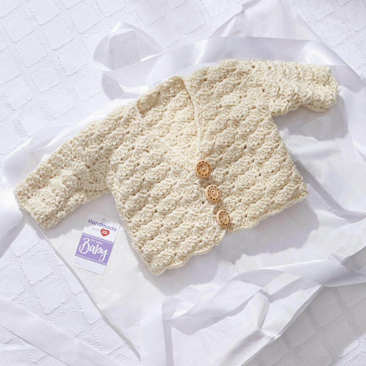 Crochet Cardigan made in Red Heart Baby Hugs Medium Yarn