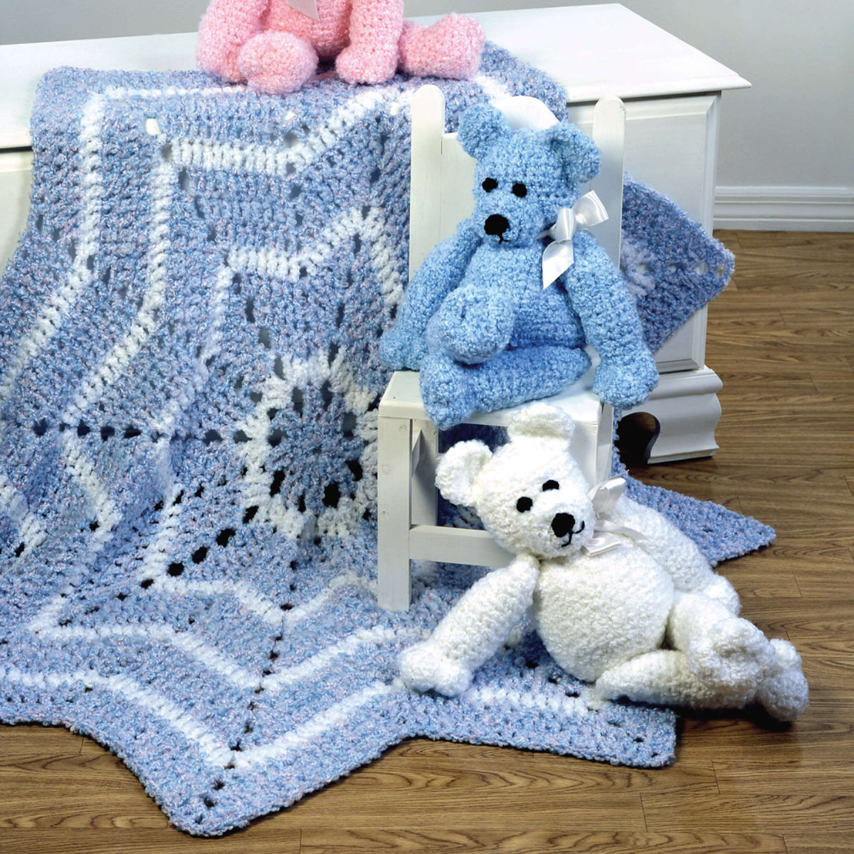 Crochet Blanket & Teddy Bear made in Red Heart Baby Clouds Yarn