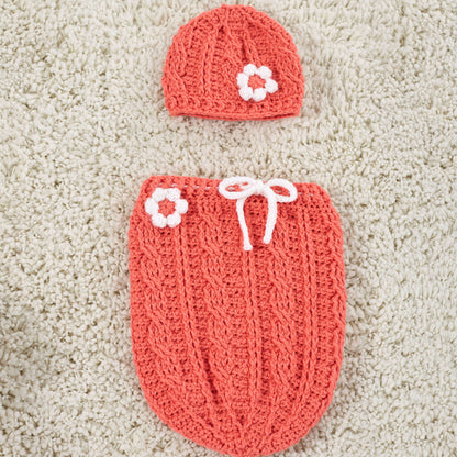 Red Heart Crochet Just Peachie Cocoon Set Crochet Set made in Red Heart Baby Hugs Light Yarn
