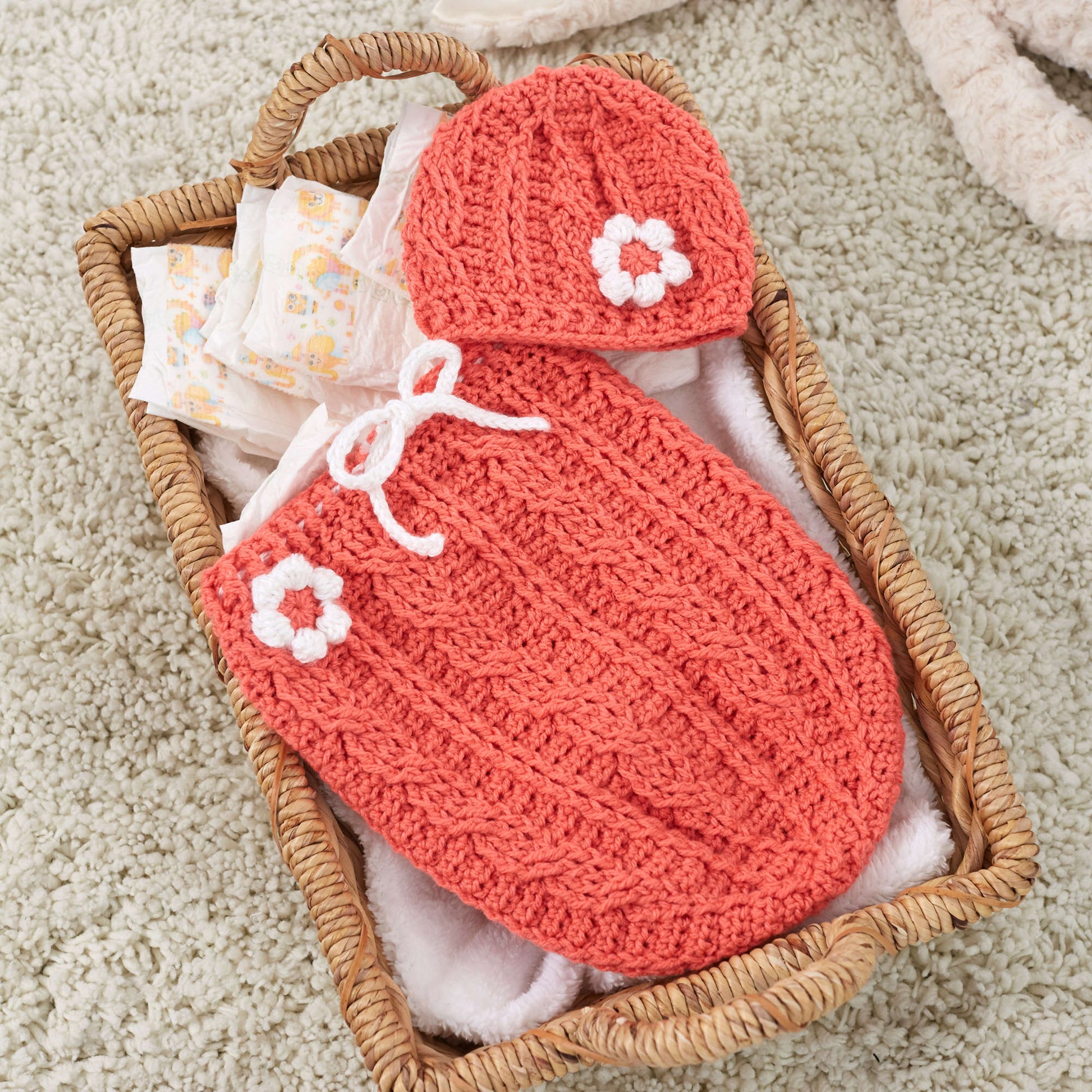 Free Red Heart Just Peachie Cocoon Set Crochet Pattern