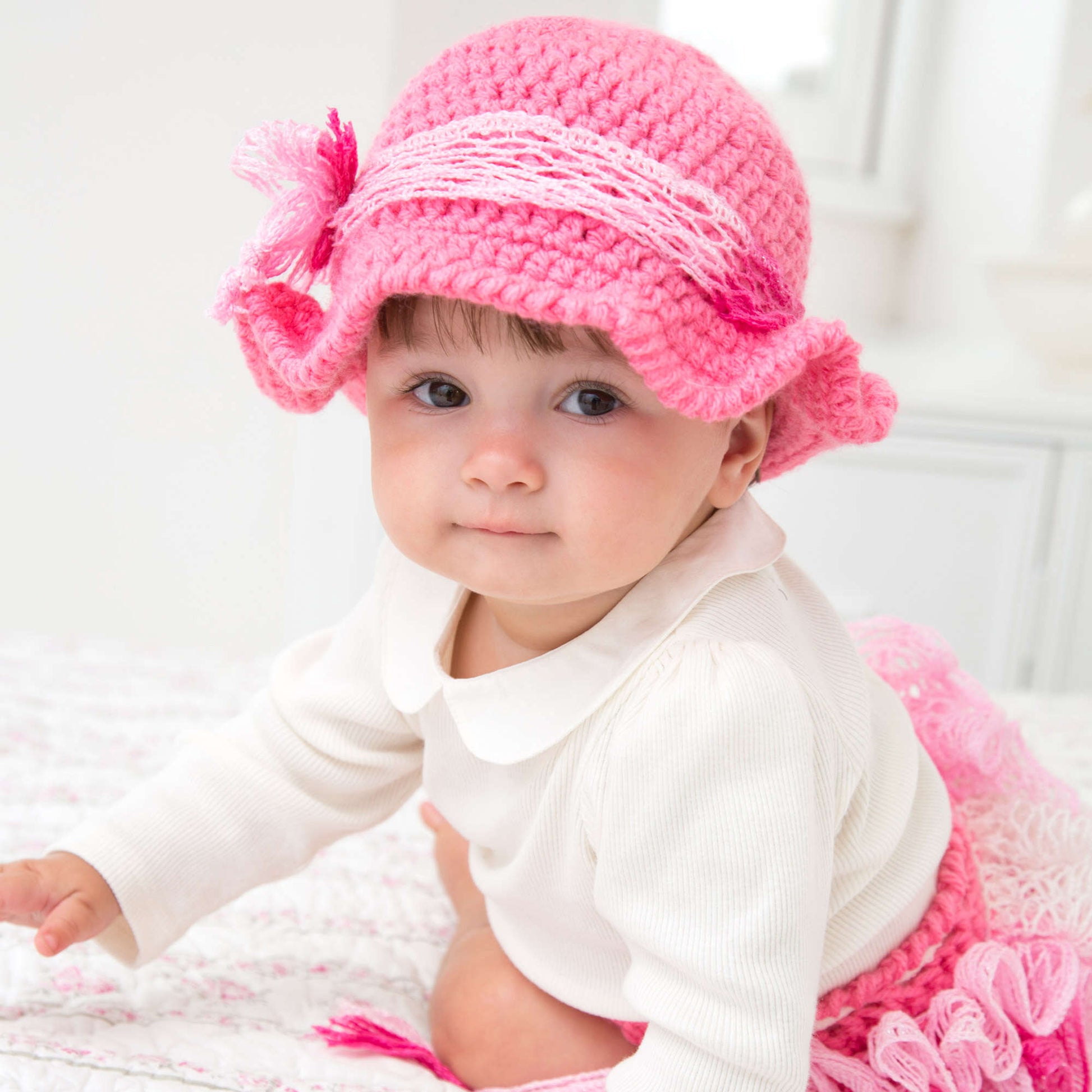 Free Red Heart Crochet Country Baby Diaper Cover & Hat Pattern