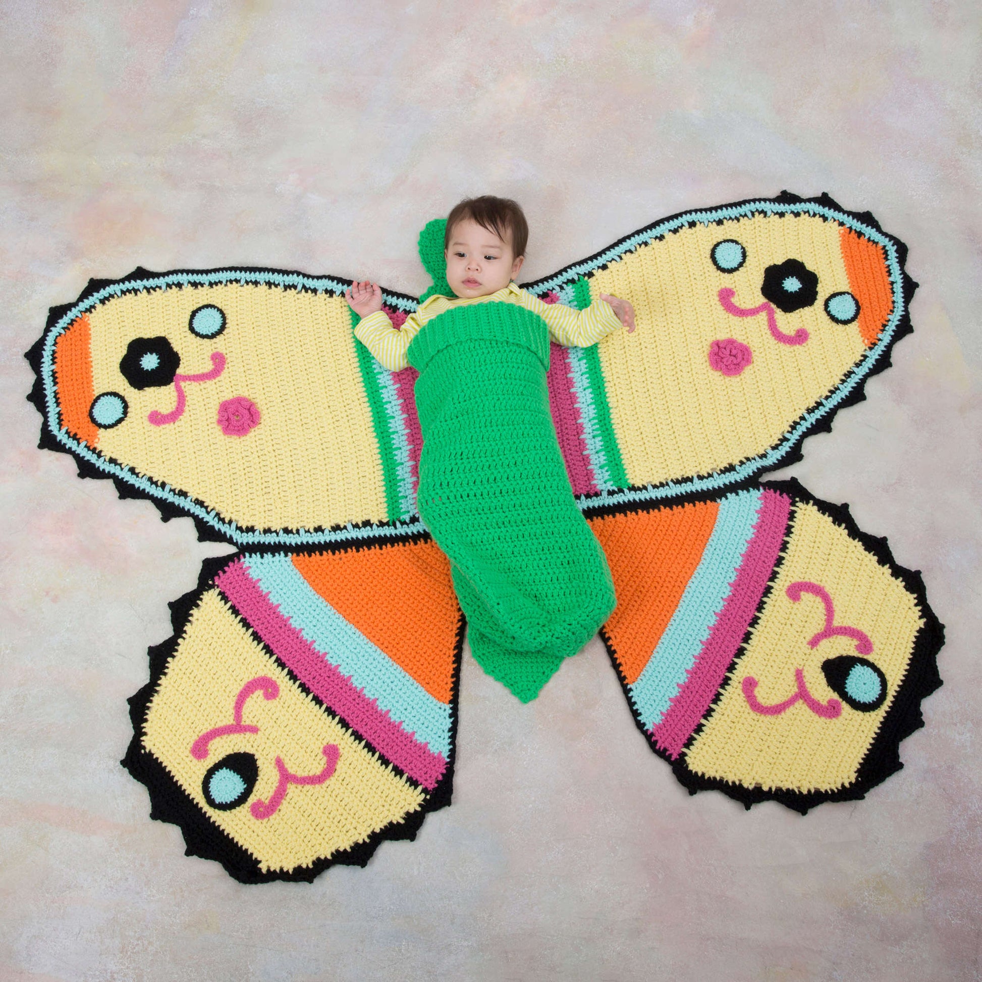 Free Red Heart Butterfly Crochet Baby Blanket & Cocoon Pattern