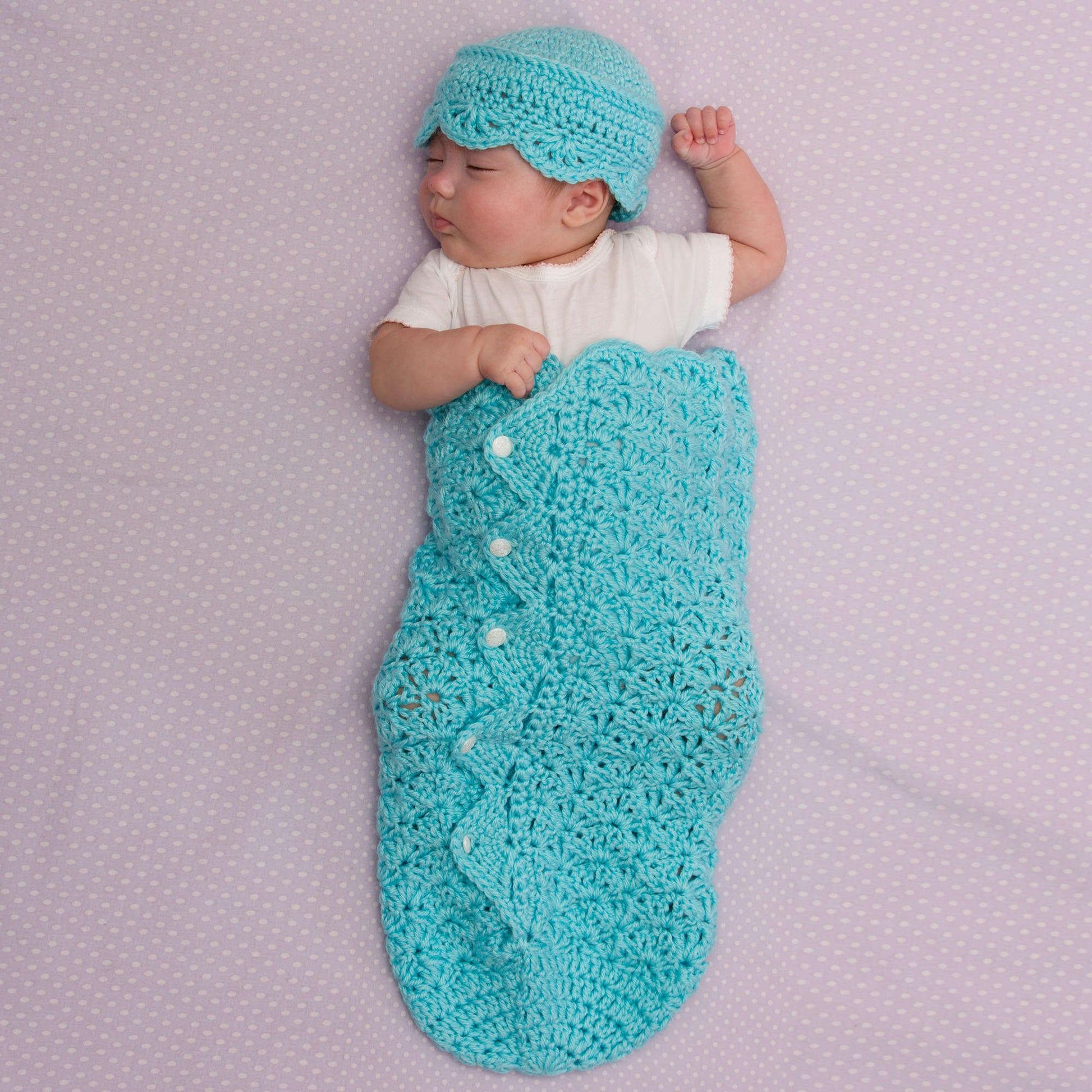 Free Red Heart Button-Up Baby Cocoon and Hat Crochet Pattern