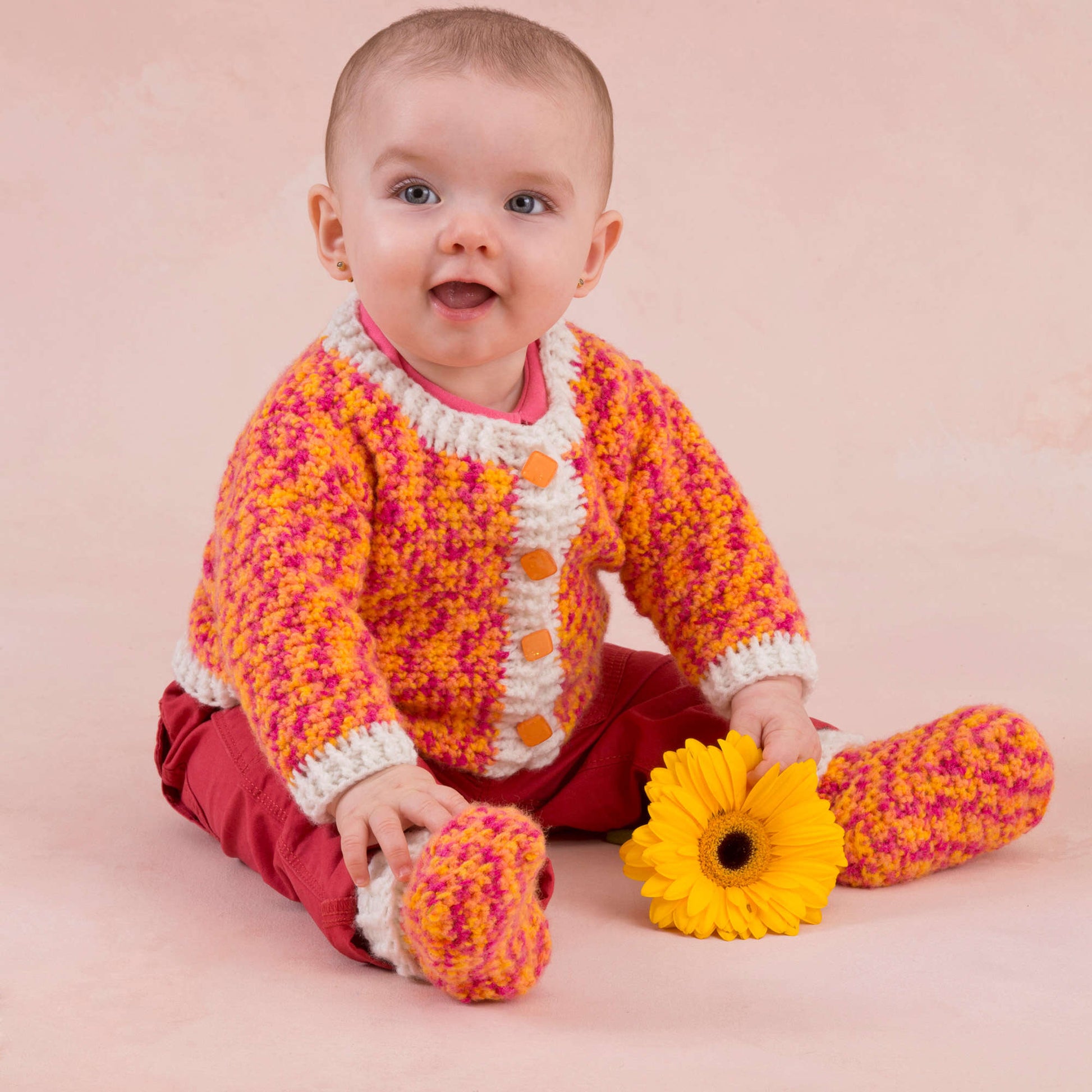 Free Red Heart Happy Girl Crochet Cardigan And Booties Pattern