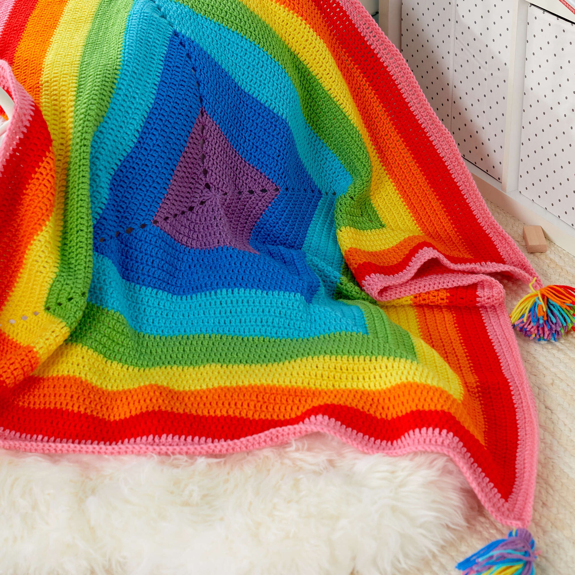 Free Red Heart Crochet-a-Rainbow Blanket Pattern