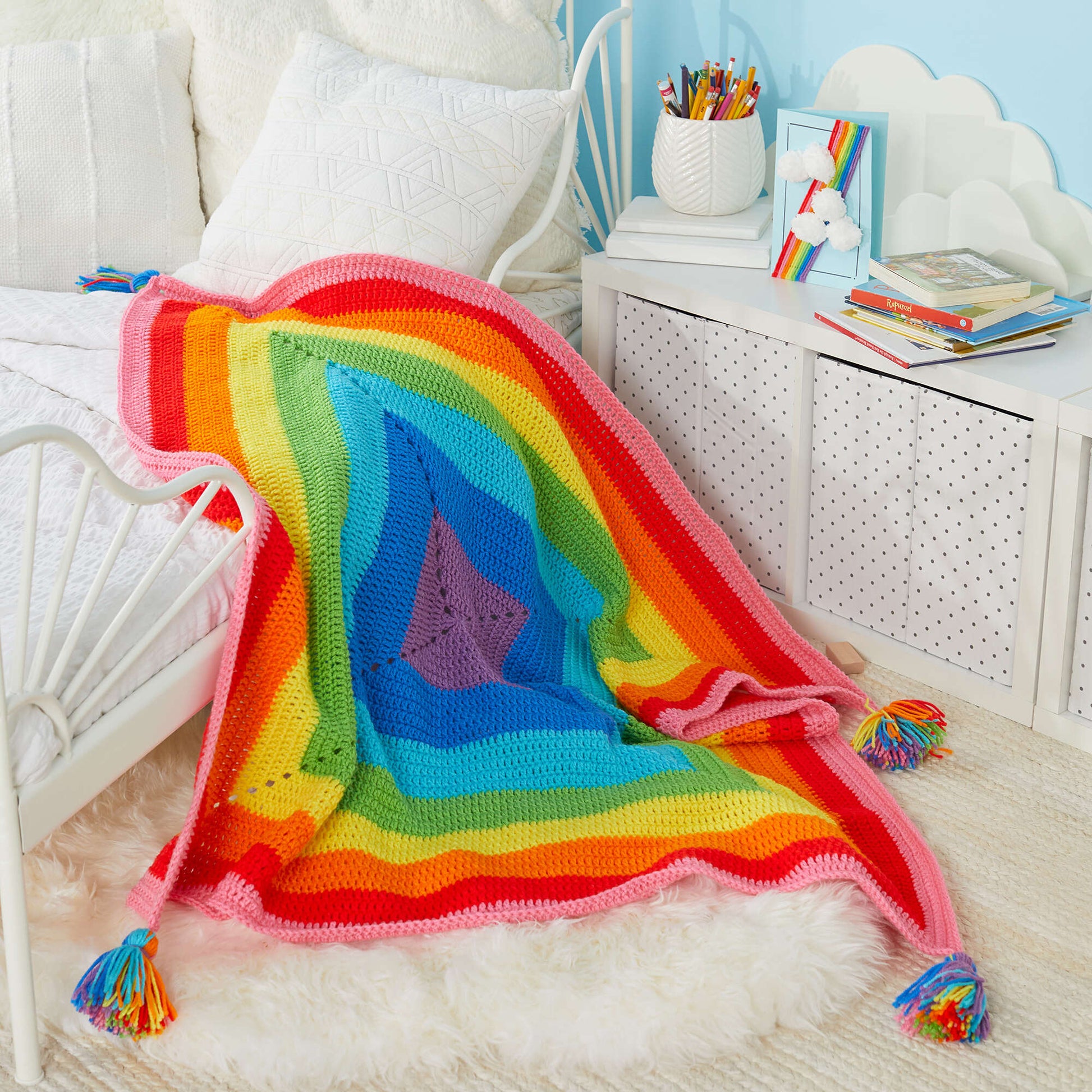 Free Red Heart Crochet-a-Rainbow Blanket Pattern