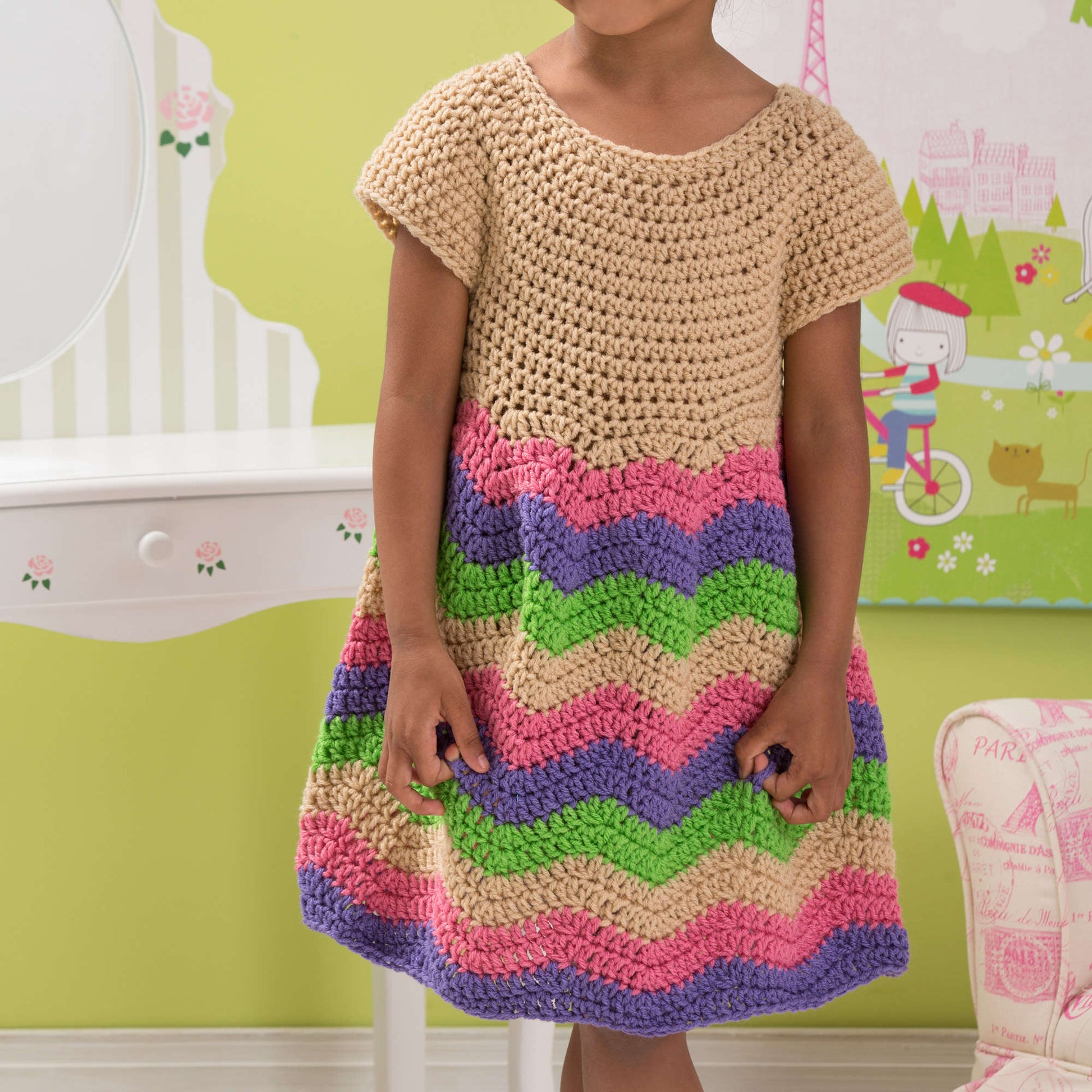 Free Red Heart Crochet Child's Chevron Dress Pattern