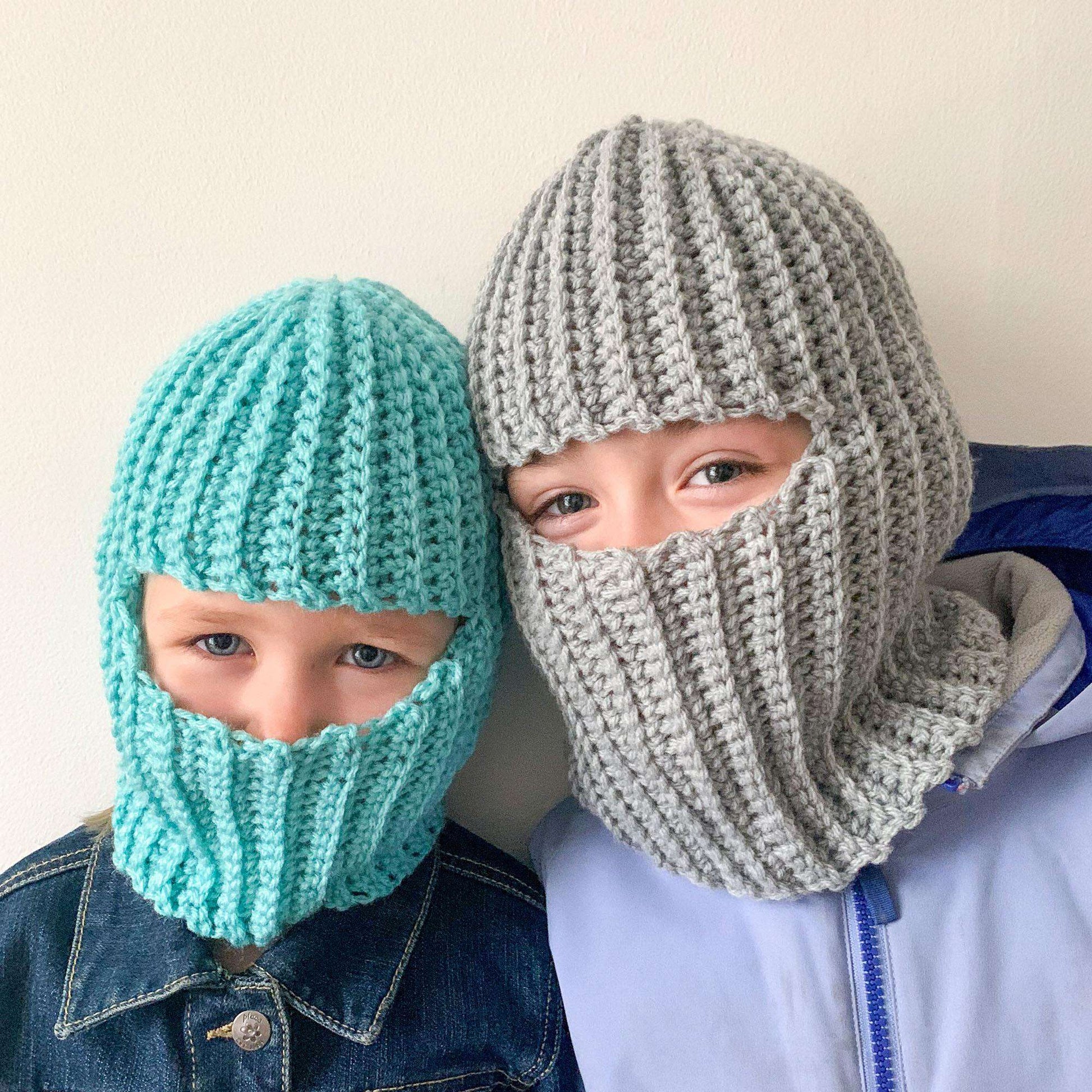 Free Red Heart Crochet Ribbed Balaclava For Kids Pattern