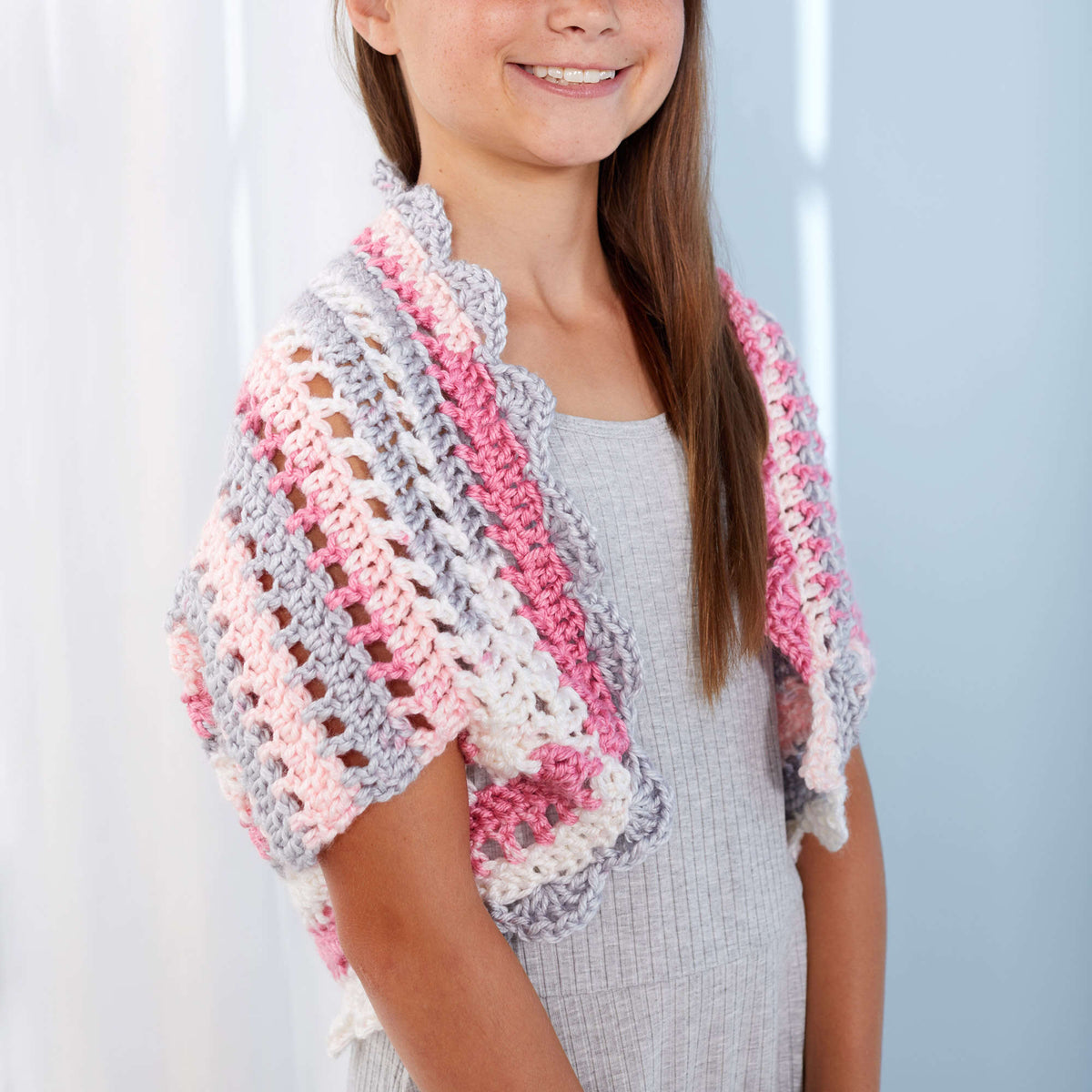 Crochet Shrug made in Red Heart Soft Essentials Stripes Yarn