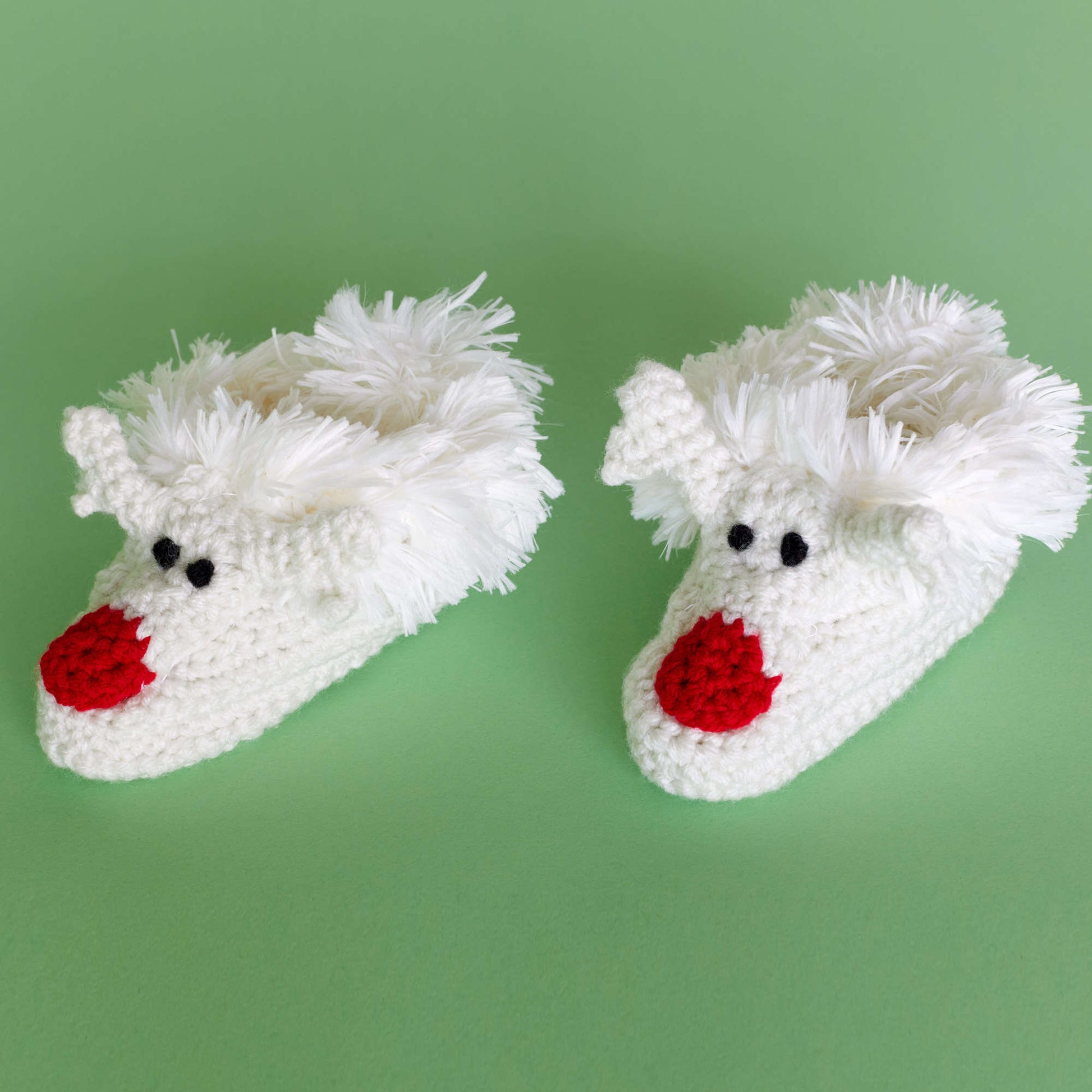 Free Red Heart Crochet Happy Kids Reindeer Slippers Pattern