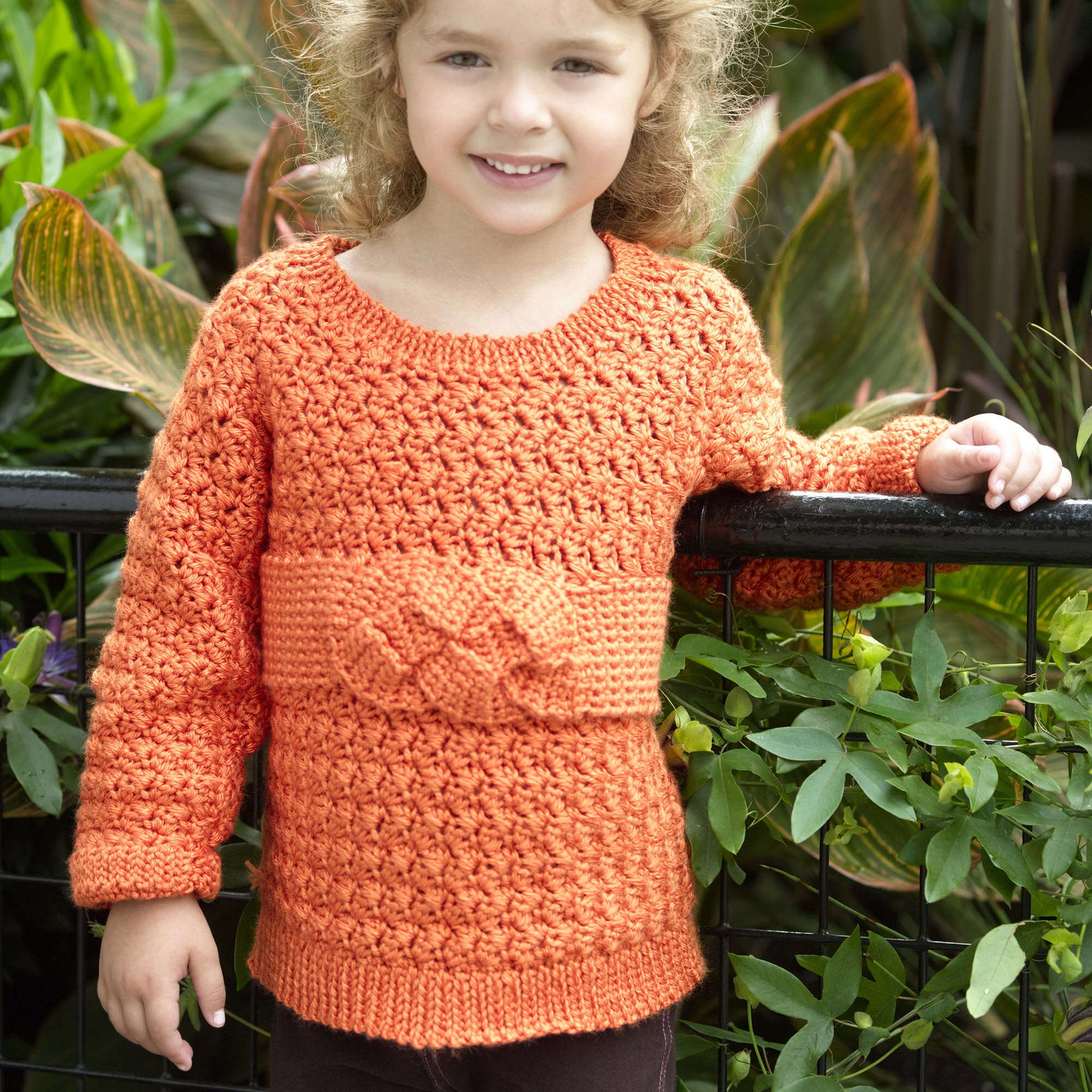 Free Red Heart Child's Friendship Knot Sweater Crochet Pattern