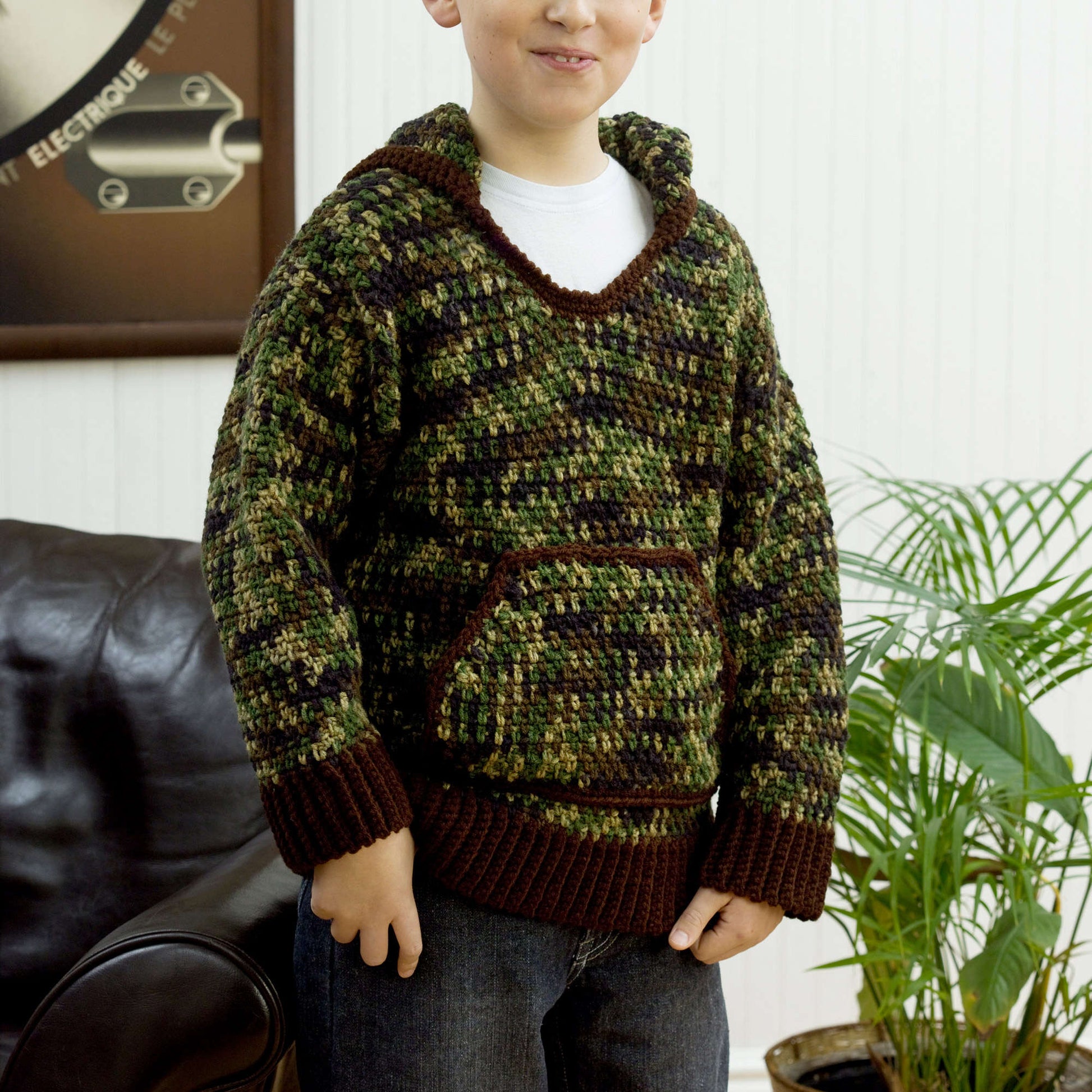 Free Red Heart Kid's Hooded Sweatshirt Crochet Pattern