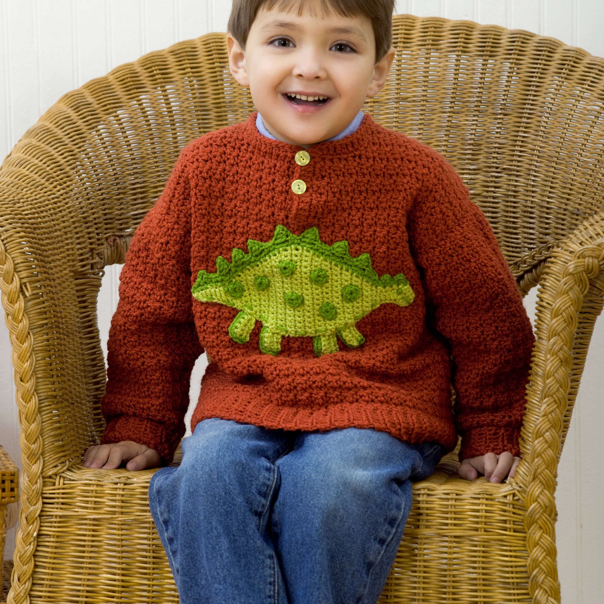 Free Red Heart Boy's Dino Sweater Crochet Pattern