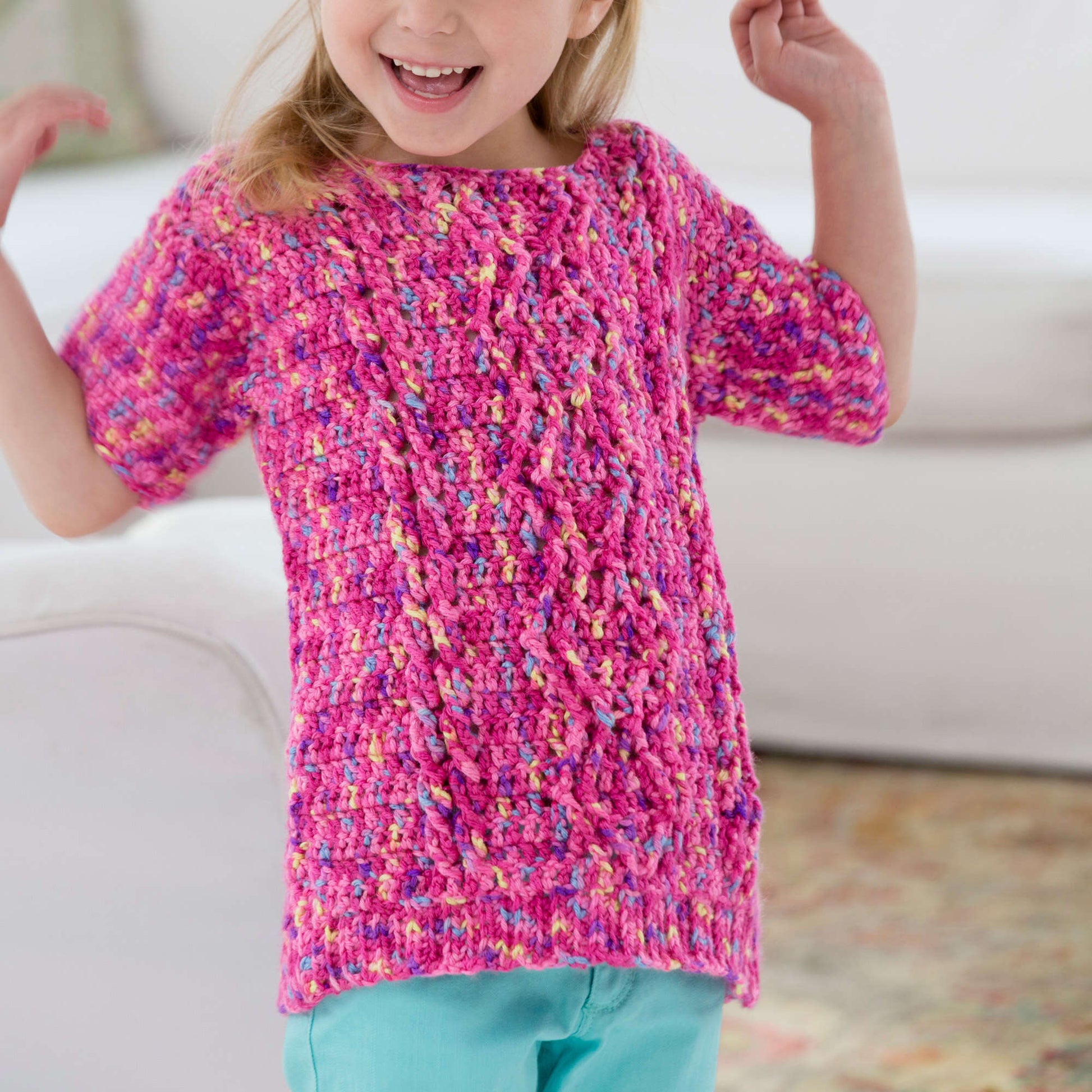 Free Red Heart Girl's Crochet Cable Sweater Pattern