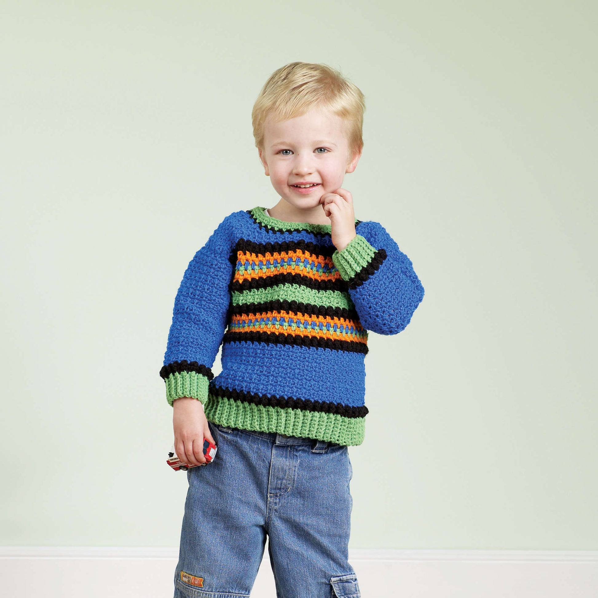 Free Red Heart Crochet Kid's Striped Pullover Pattern
