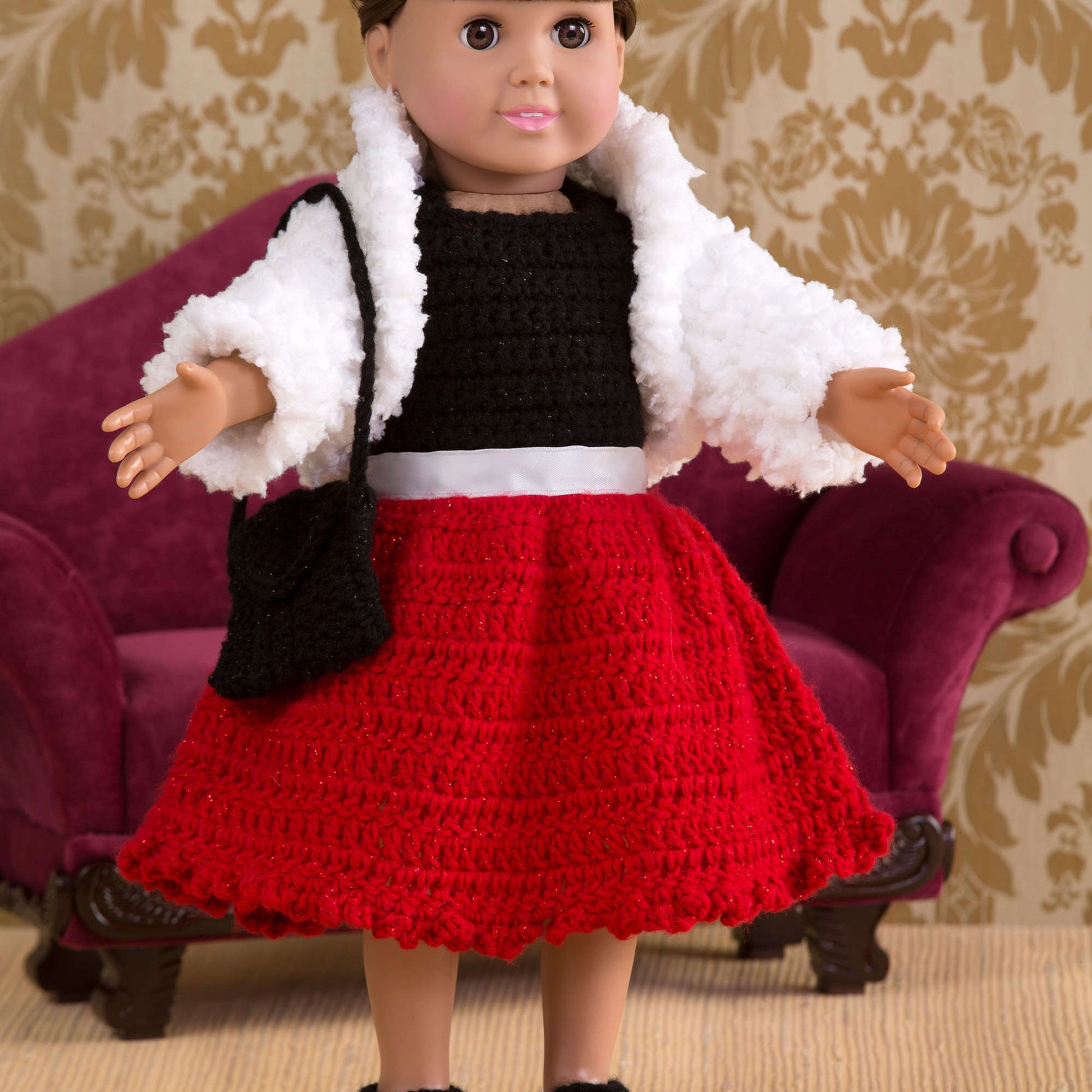 Free Red Heart Crochet Party Time Doll Outfit Pattern