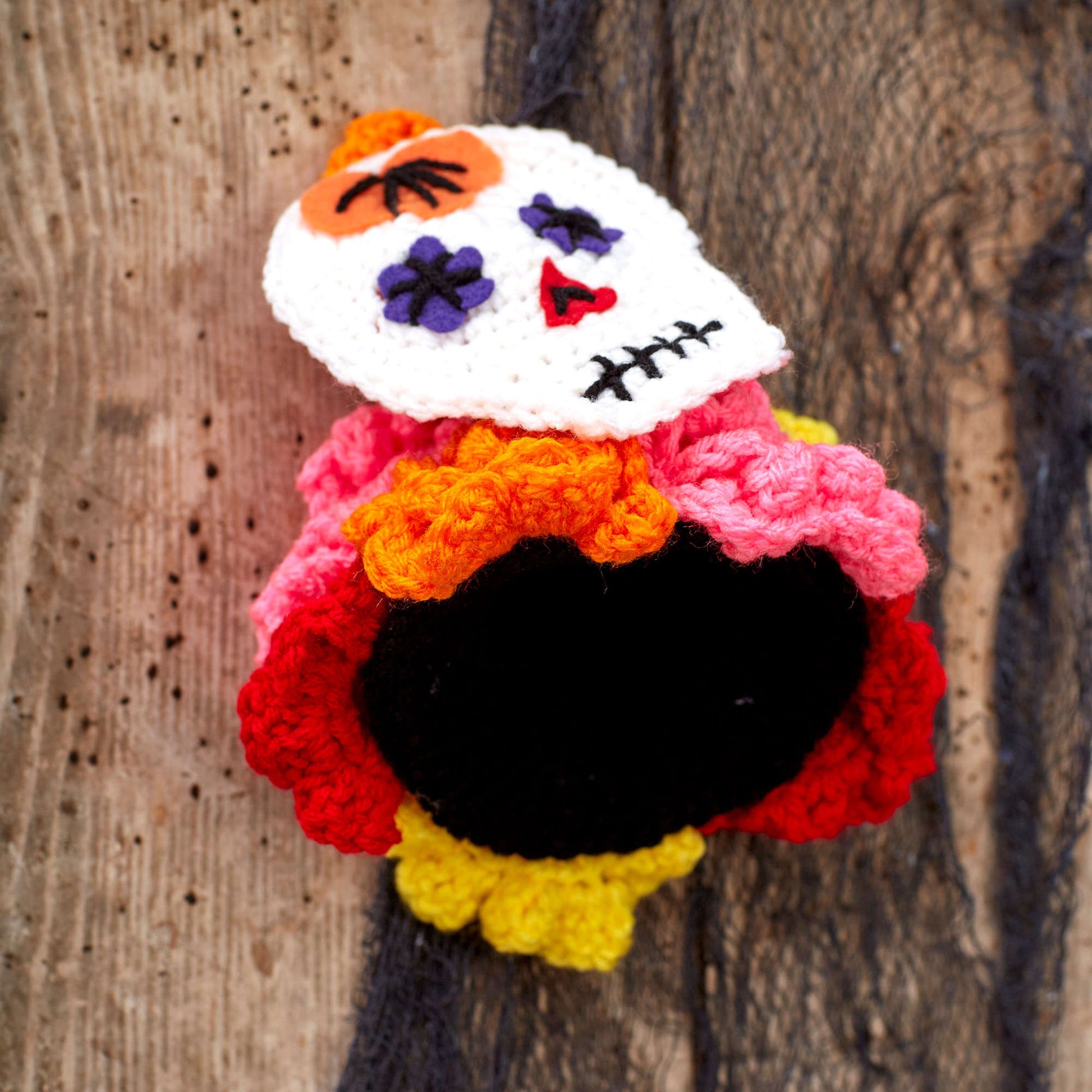 Free Red Heart Sugar Skull Child's Headpiece Crochet Pattern