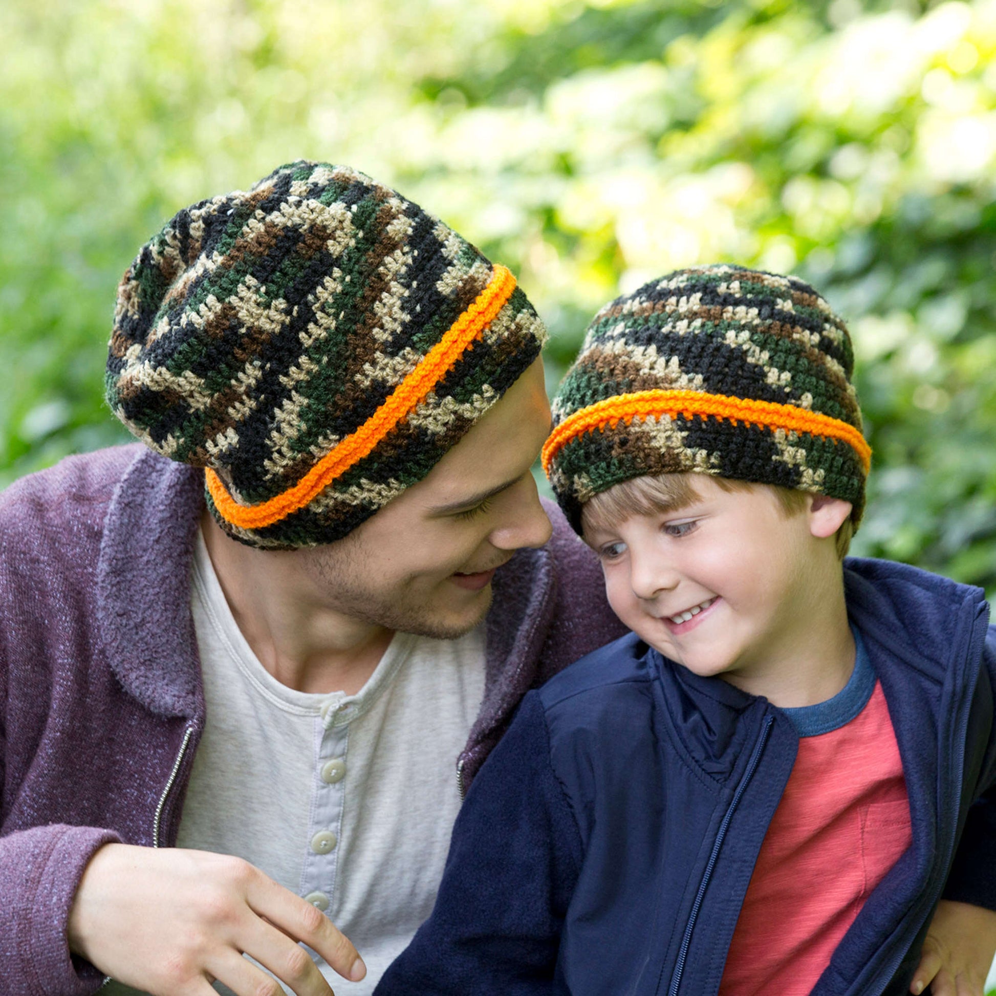 Free Red Heart Crochet Dad & Son Camo Hats Pattern