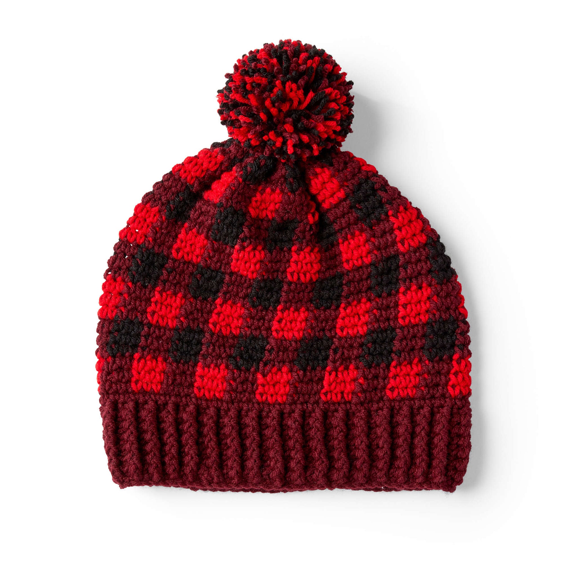 Free Red Heart Buffalo Plaid Crochet Hat For Him Pattern