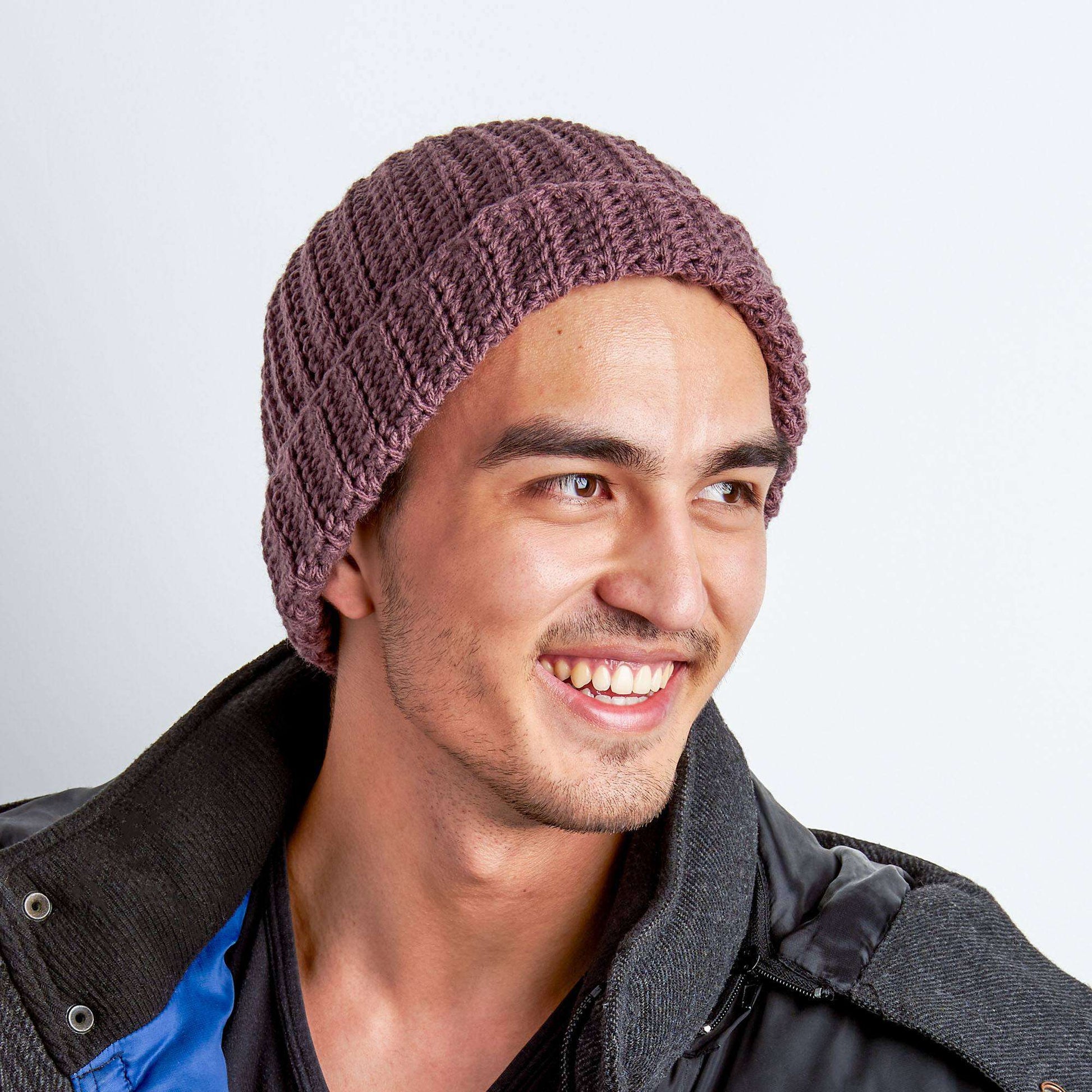 Red Heart Vertical Ridges Crochet Hat for Him