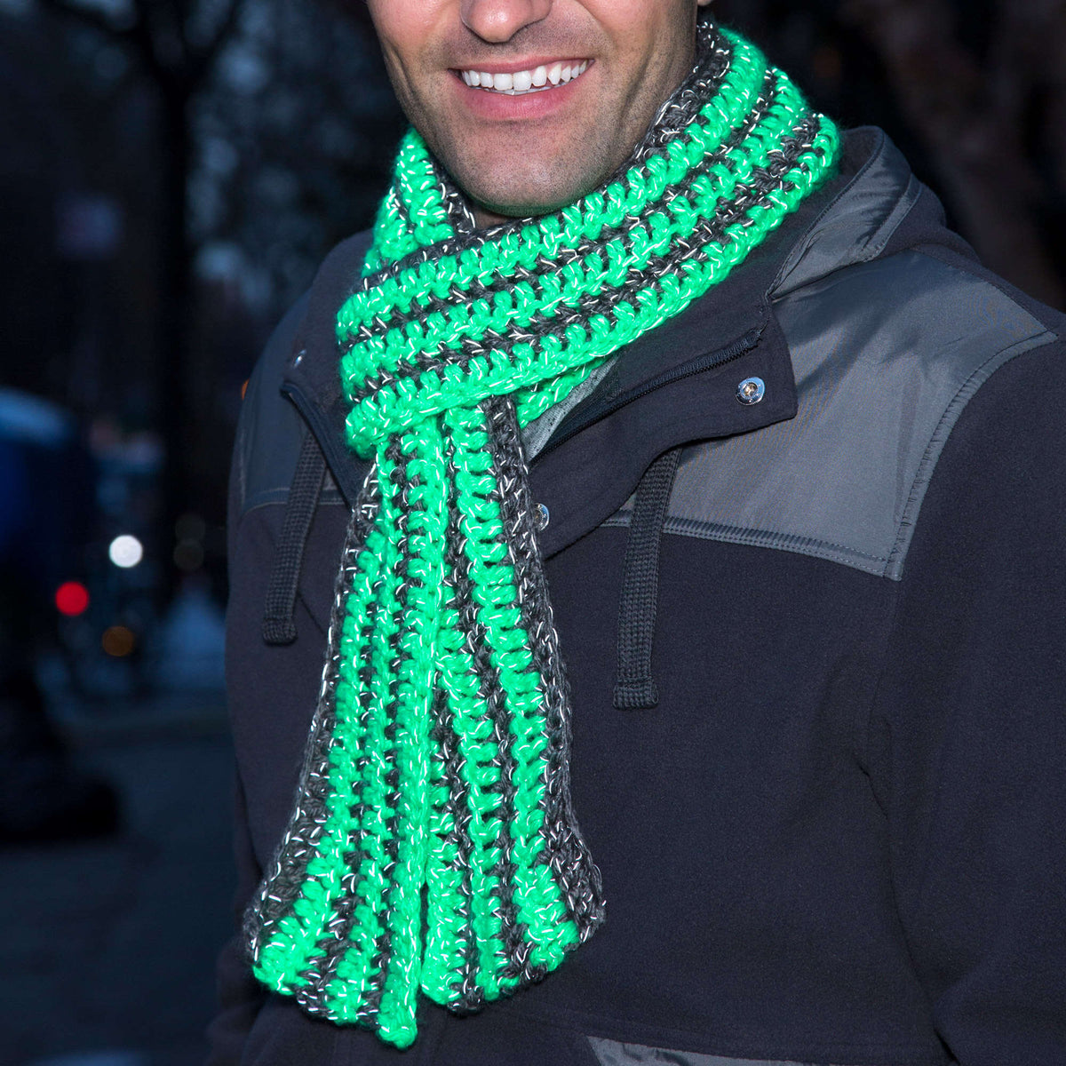 Crochet Scarf made in Red Heart Reflective Yarn