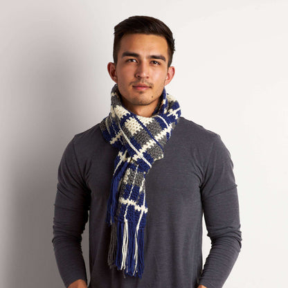 Red Heart Scotch On the Rocks Crochet Plaid Scarf Single Size