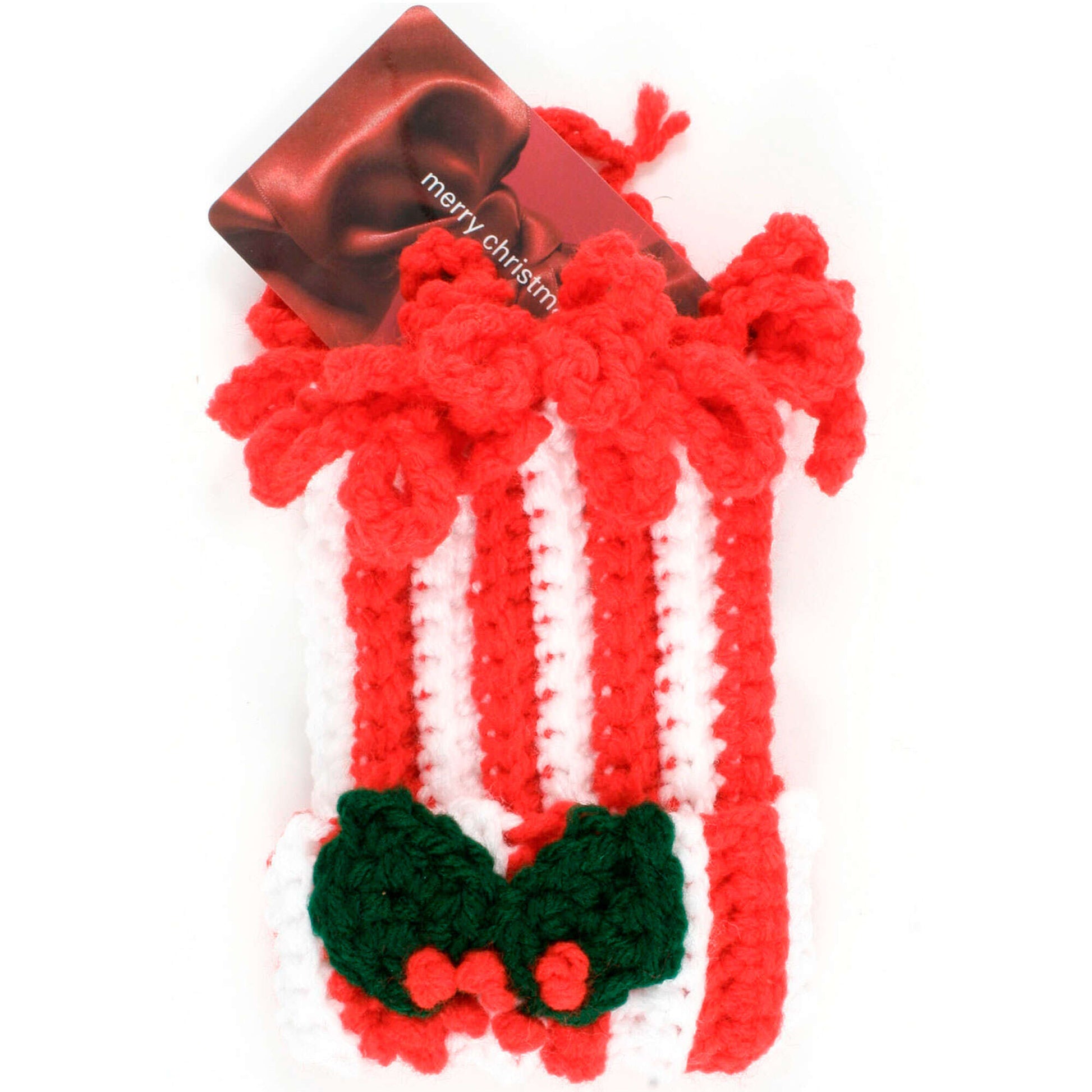 Free Red Heart Striped Cap Gift Card Holder Crochet Pattern