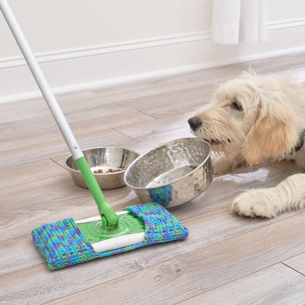 Crochet Sweeper Cover made in Red Heart Scrubby Smoothie Yarn