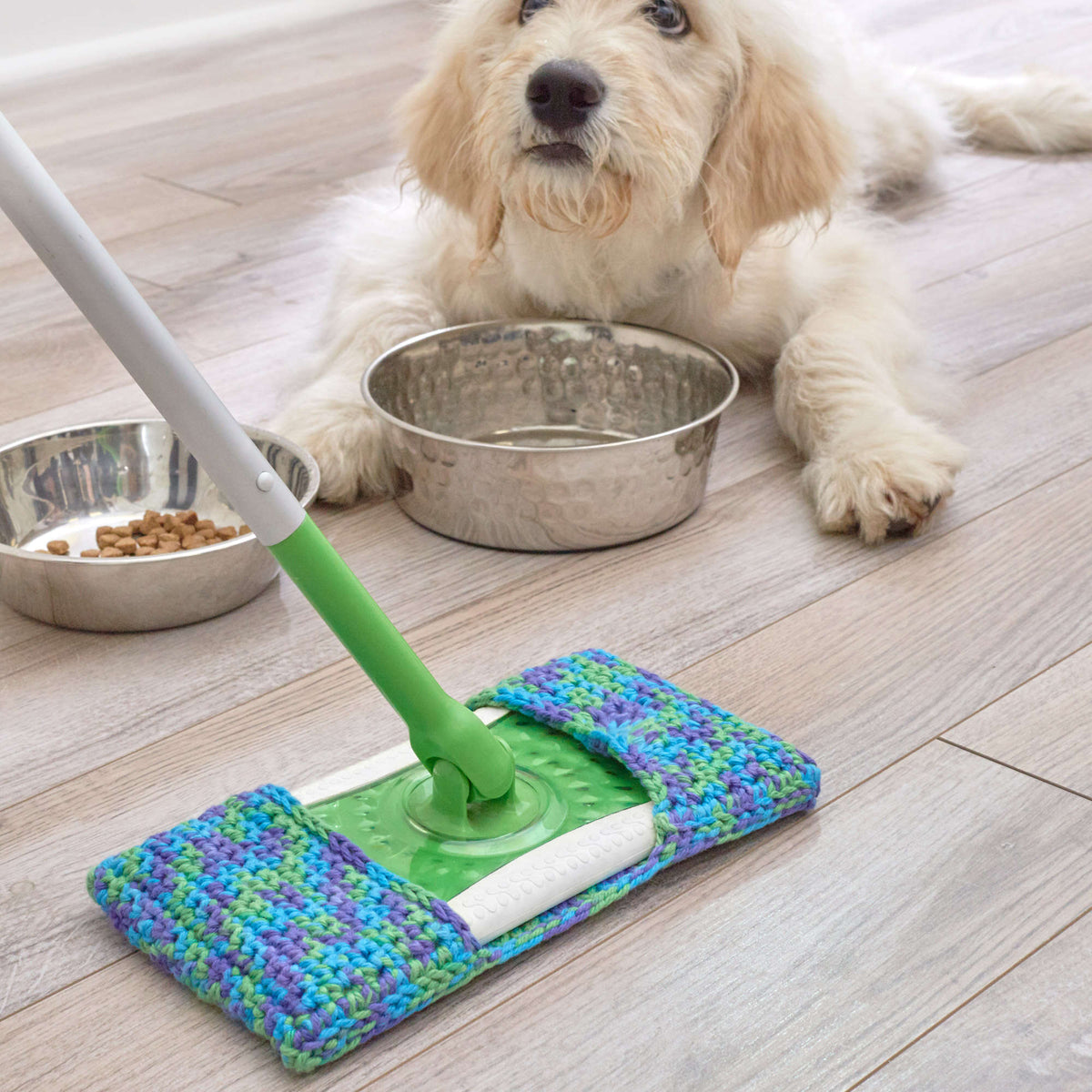 Crochet Sweeper Cover made in Red Heart Scrubby Smoothie Yarn