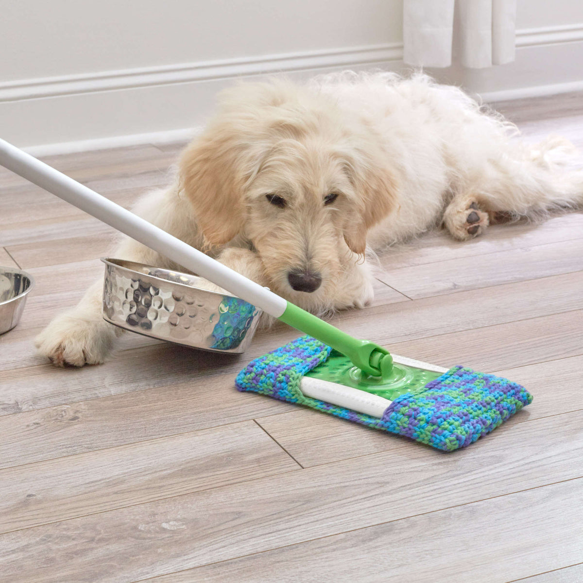 Crochet Sweeper Cover made in Red Heart Scrubby Smoothie Yarn