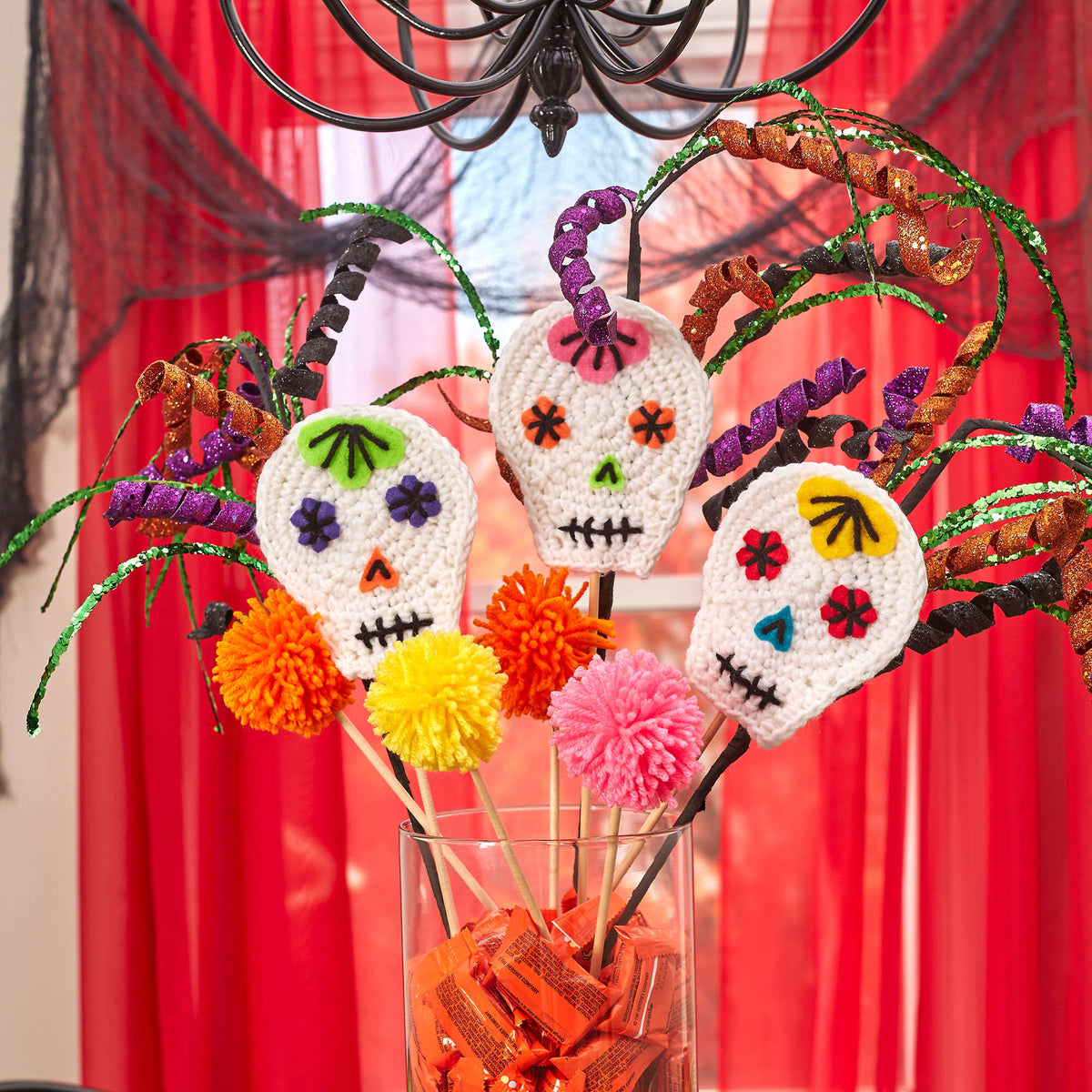 Crochet Pompom Craft made in Red Heart Super Saver Yarn