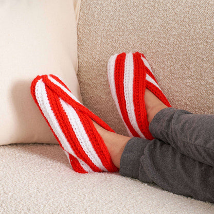 Red Heart Crochet Peppermint Stripe Guest Slippers L