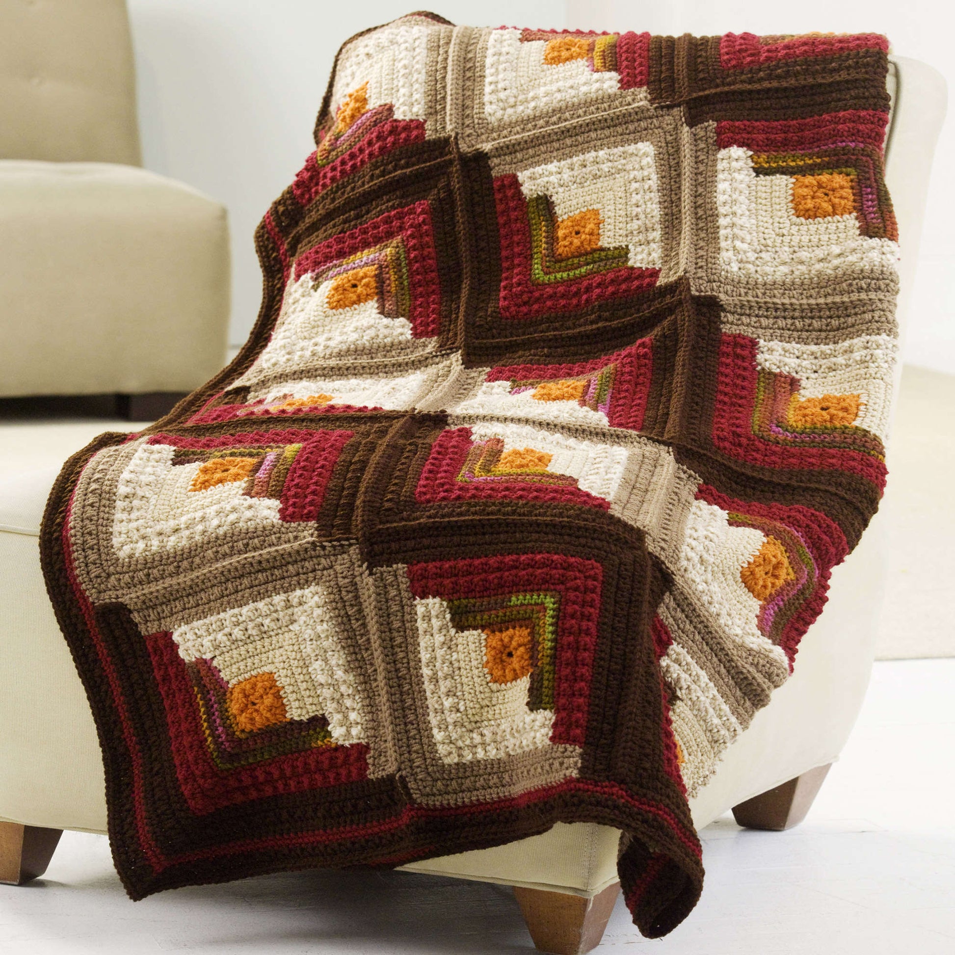 Free Red Heart Log Cabin Comfort Throw Crochet Pattern