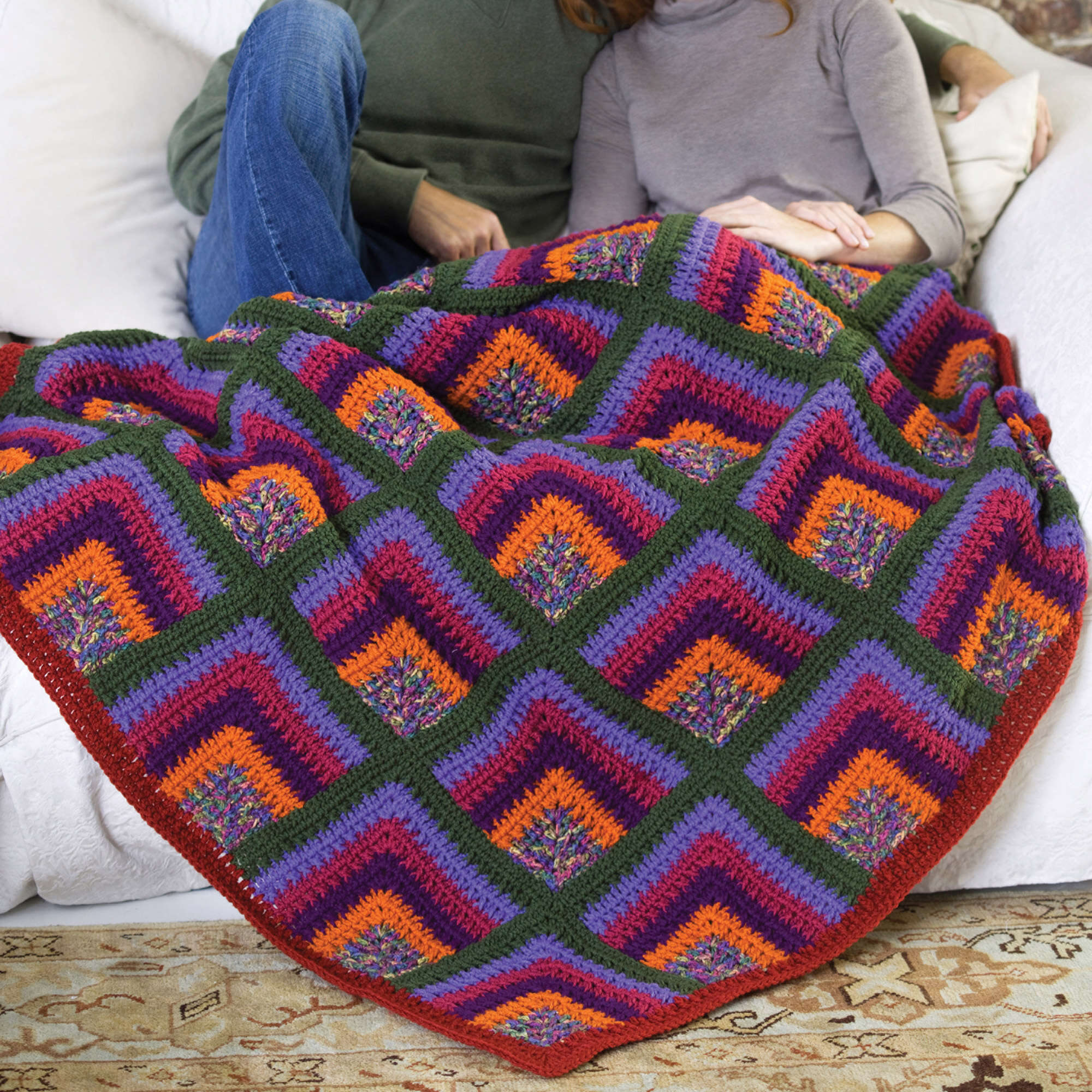 Free Easy Red Heart Rich Mitered Throw Crochet Pattern