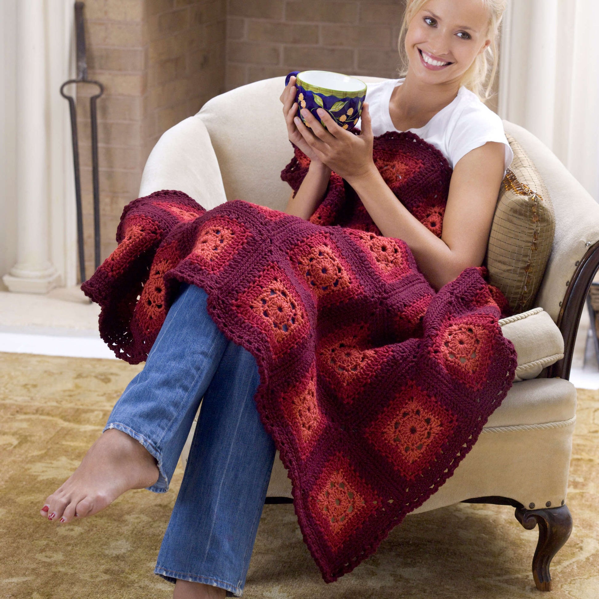 Free Red Heart Blushing Grannies Afghan Crochet Pattern