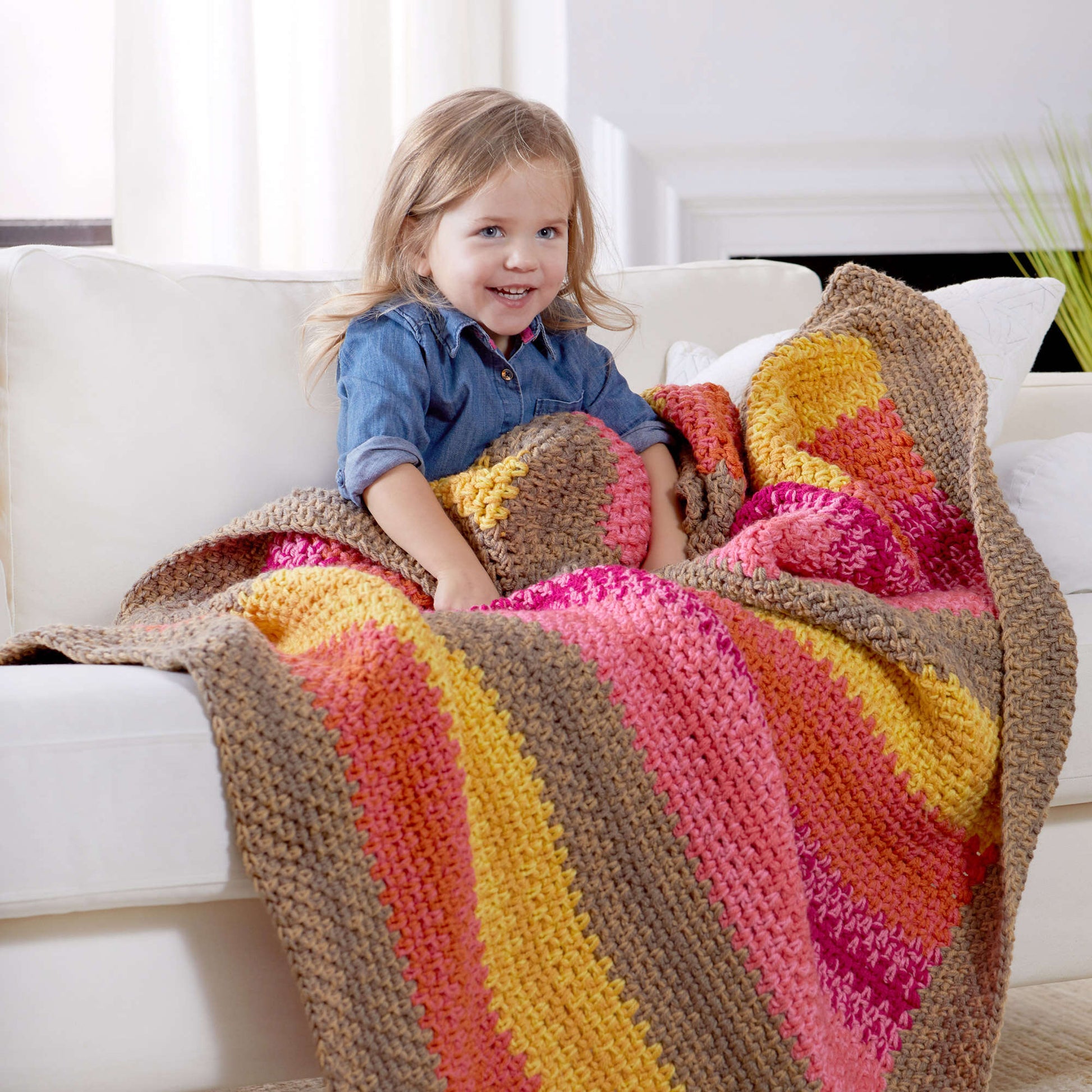 Free Red Heart Bright Stripes Reversible Throw Crochet Pattern