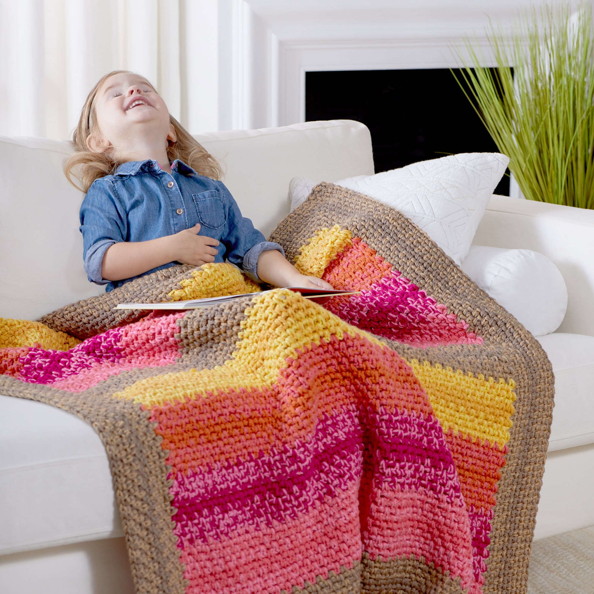 Free Red Heart Crochet Bright Stripes Reversible Throw Pattern