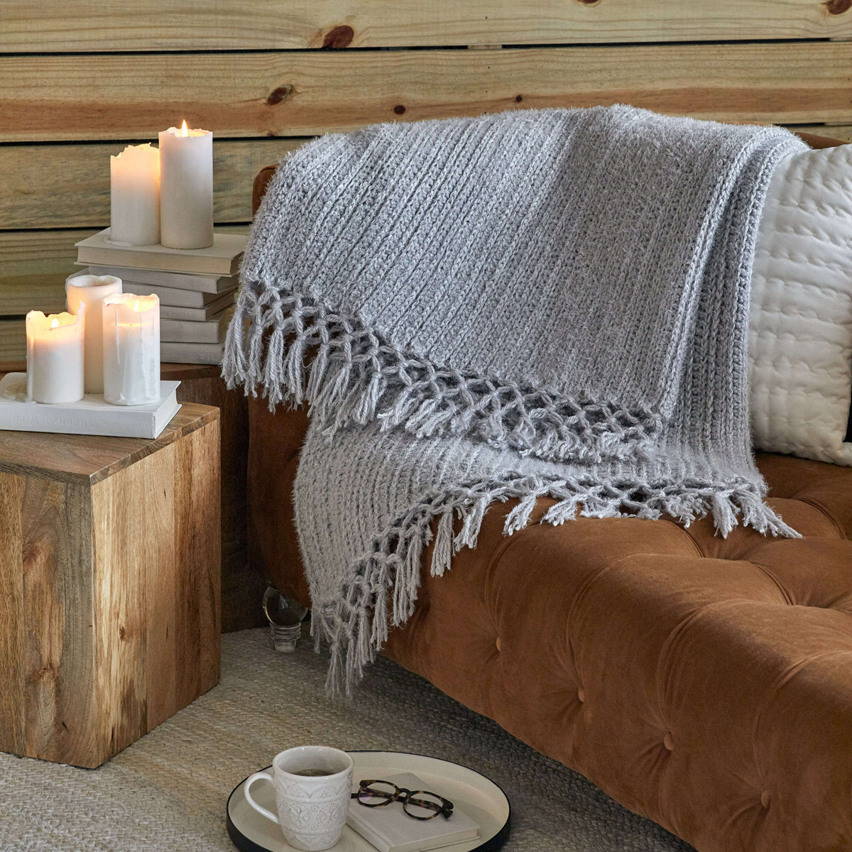 Crochet Throw made in Red Heart Hygge Yarn